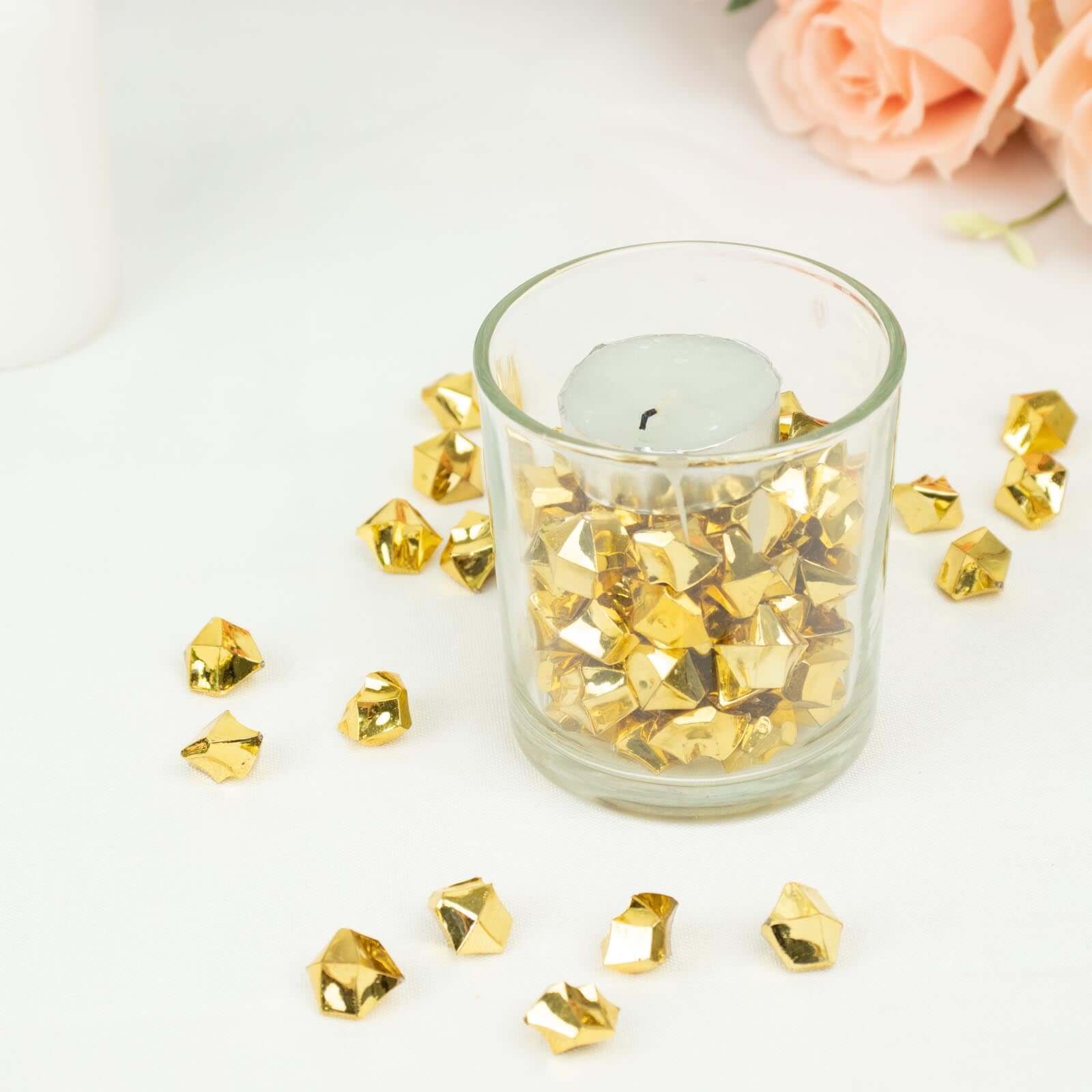 300 Pcs Acrylic Ice Bead Vase Fillers Large Gold - Stylish DIY Craft Crystals for Event Decor & Wedding Tables