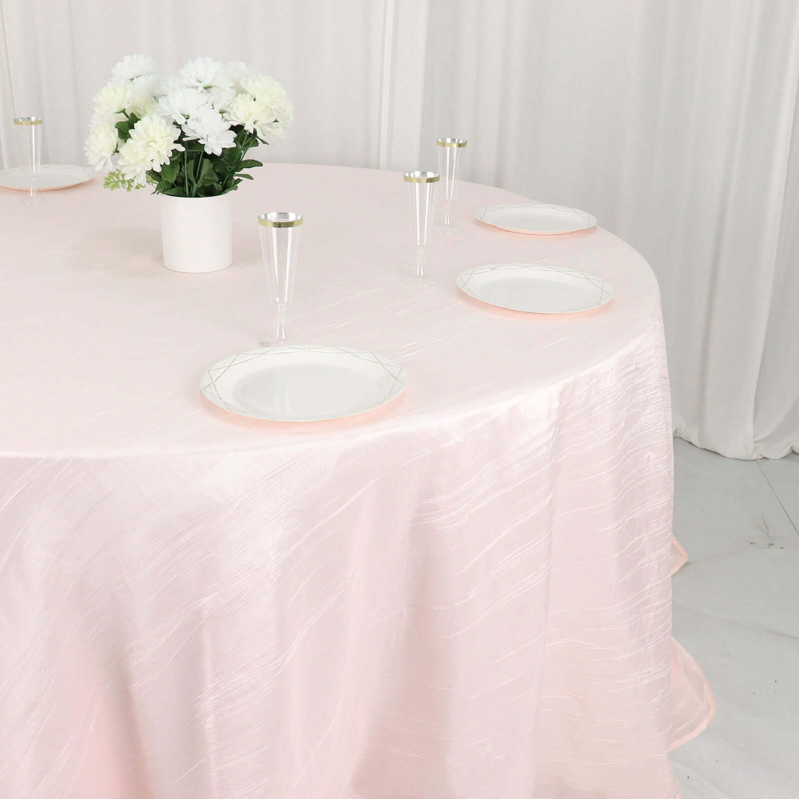 Taffeta 132 Round Tablecloth Blush - Seamless Accordion Crinkle Table Cover