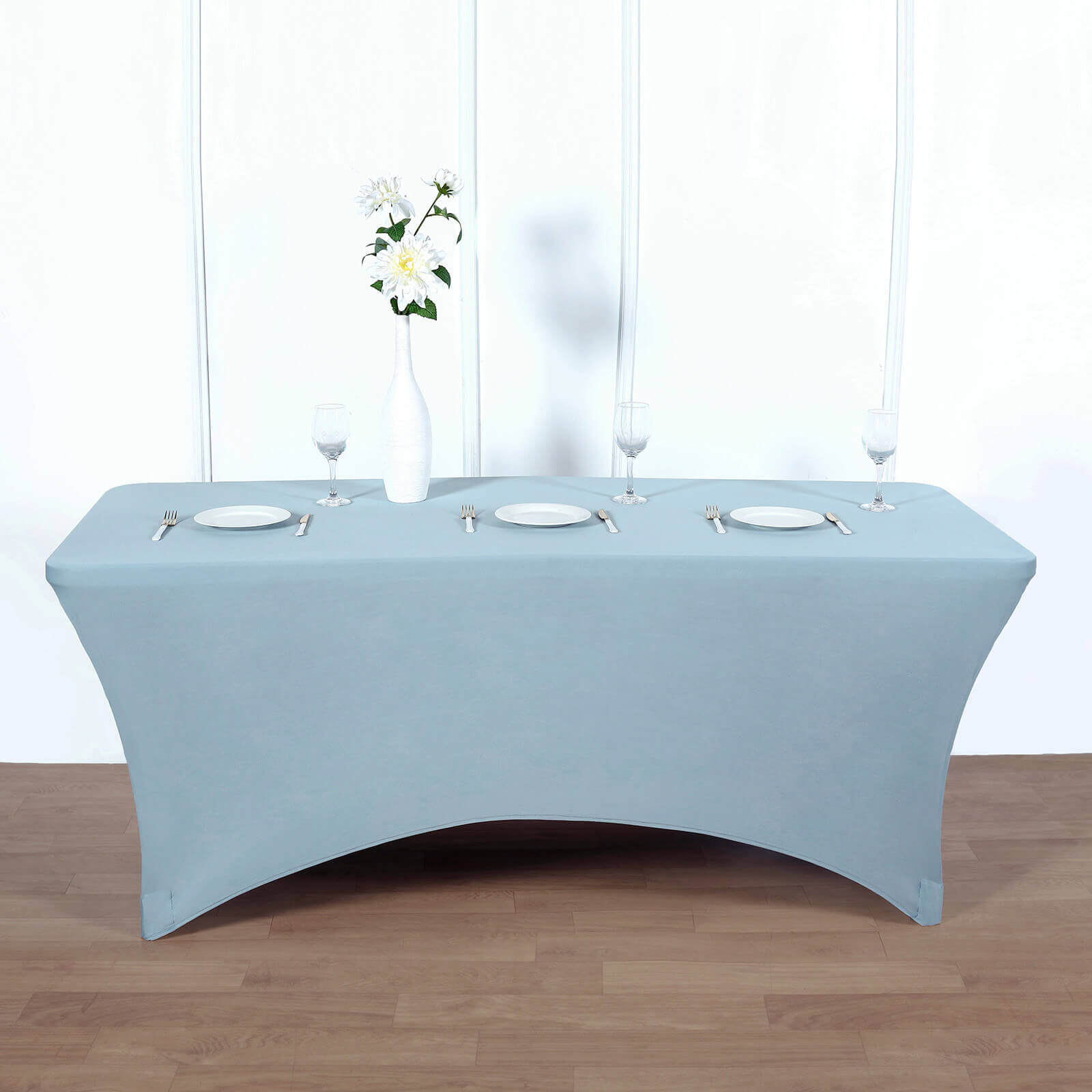 Stretch Spandex 96x30 Rectangle Table Cover Dusty Blue - Durable Form-Fitting Tablecloth