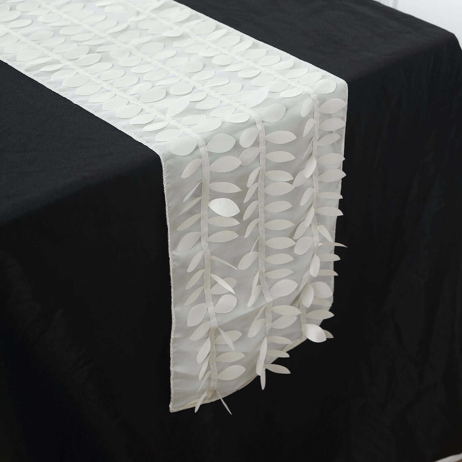 Taffeta Fabric 12x108 Table Runner Ivory - 3D Leaf Petal Design