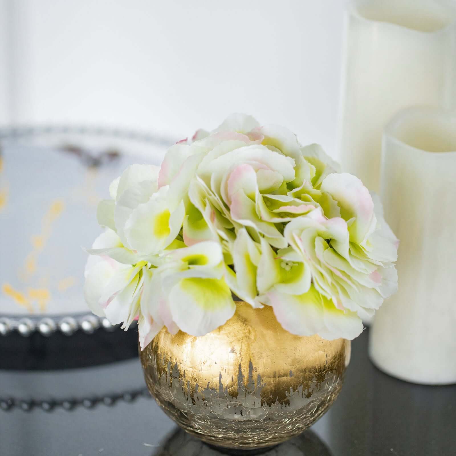 Glass Bud Vase Gold Foiled Crackle Bubble Bowl - Classy Floral Centerpiece for Weddings 4