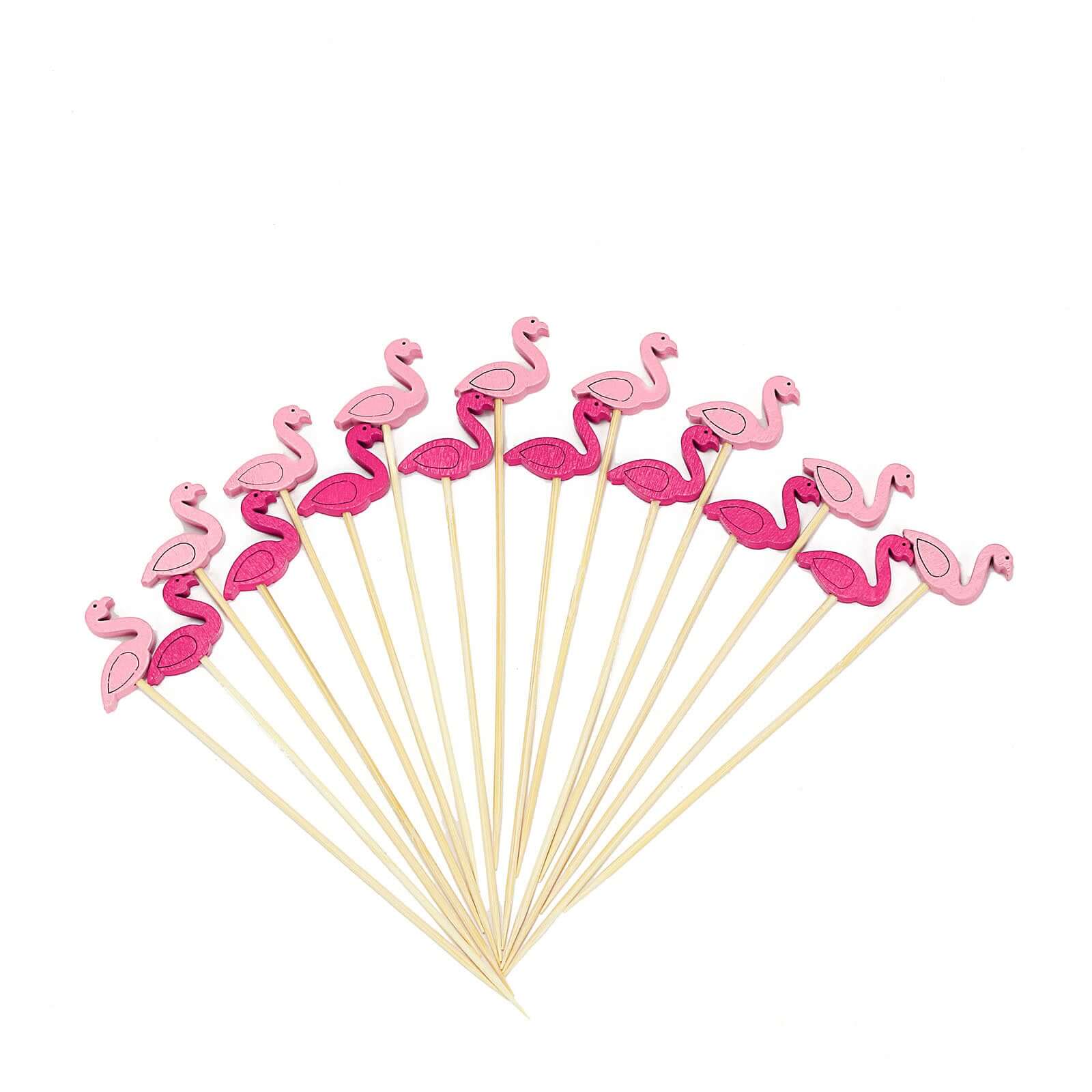 100-Pack Bamboo Cocktail Sticks Flamingo Decorative Top Design Fuchsia/Hot Pink - Eco Friendly Party Picks 5