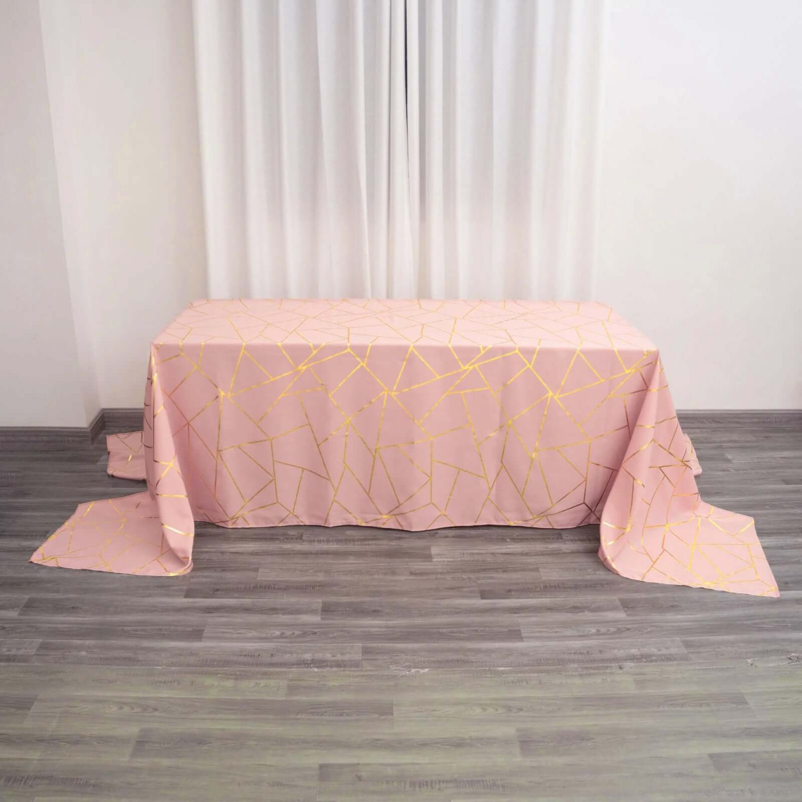 Polyester 90x156 Rectangle Tablecloth Dusty Rose Seamless with Gold Foil Geometric Pattern - Wrinkle-Resistant Seamless Table Cover for Sophisticated Events