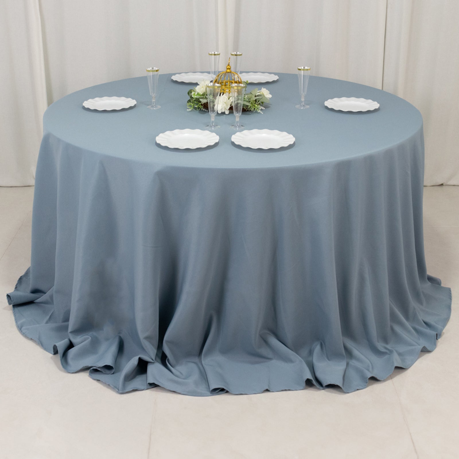 Premium Polyester 132 Round Tablecloth Dusty Blue - Seamless 220GSM Wrinkle-Resistant Table Cover