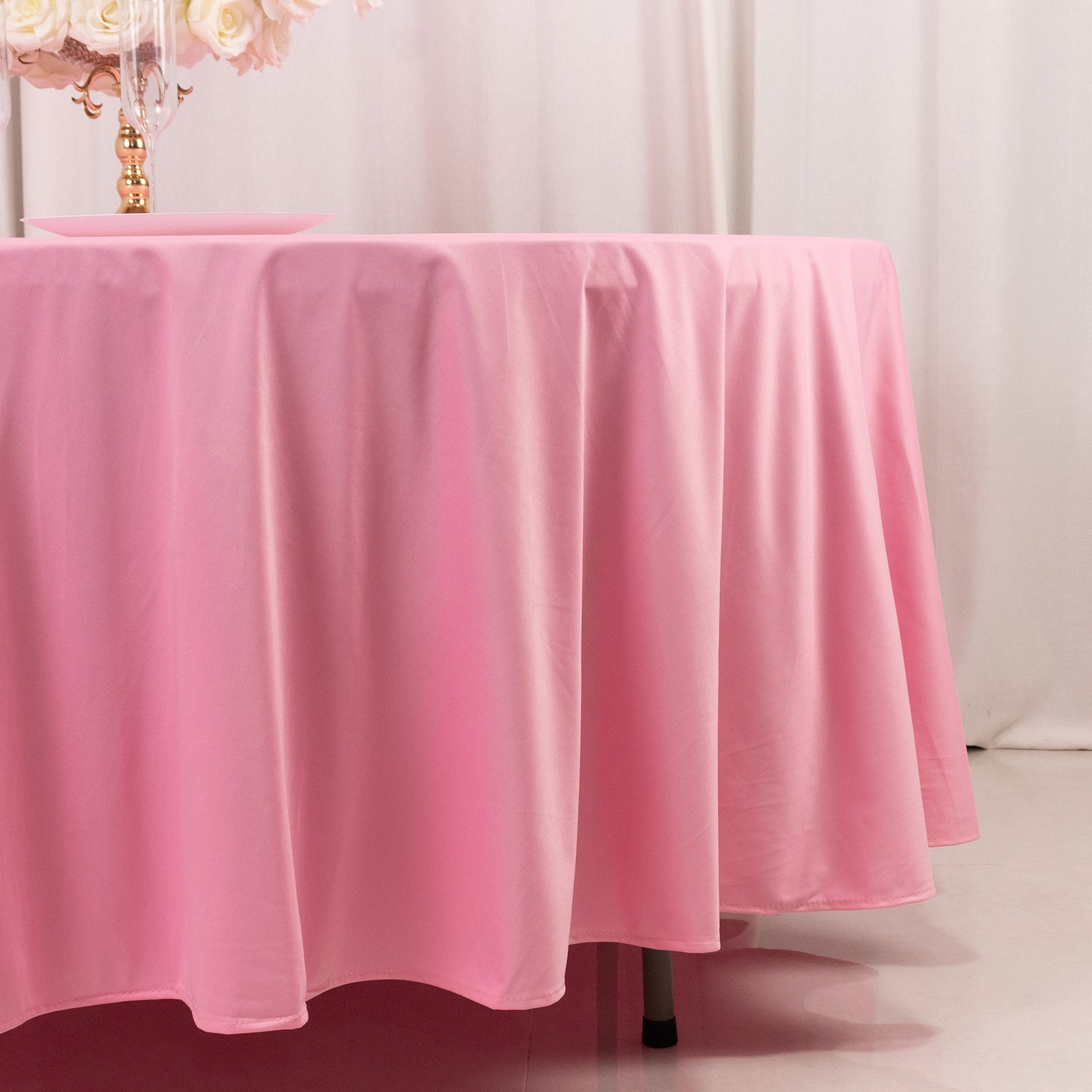 Premium Scuba Round 108 Tablecloth Pink - Wrinkle Free & Stain Resistant Table Cover