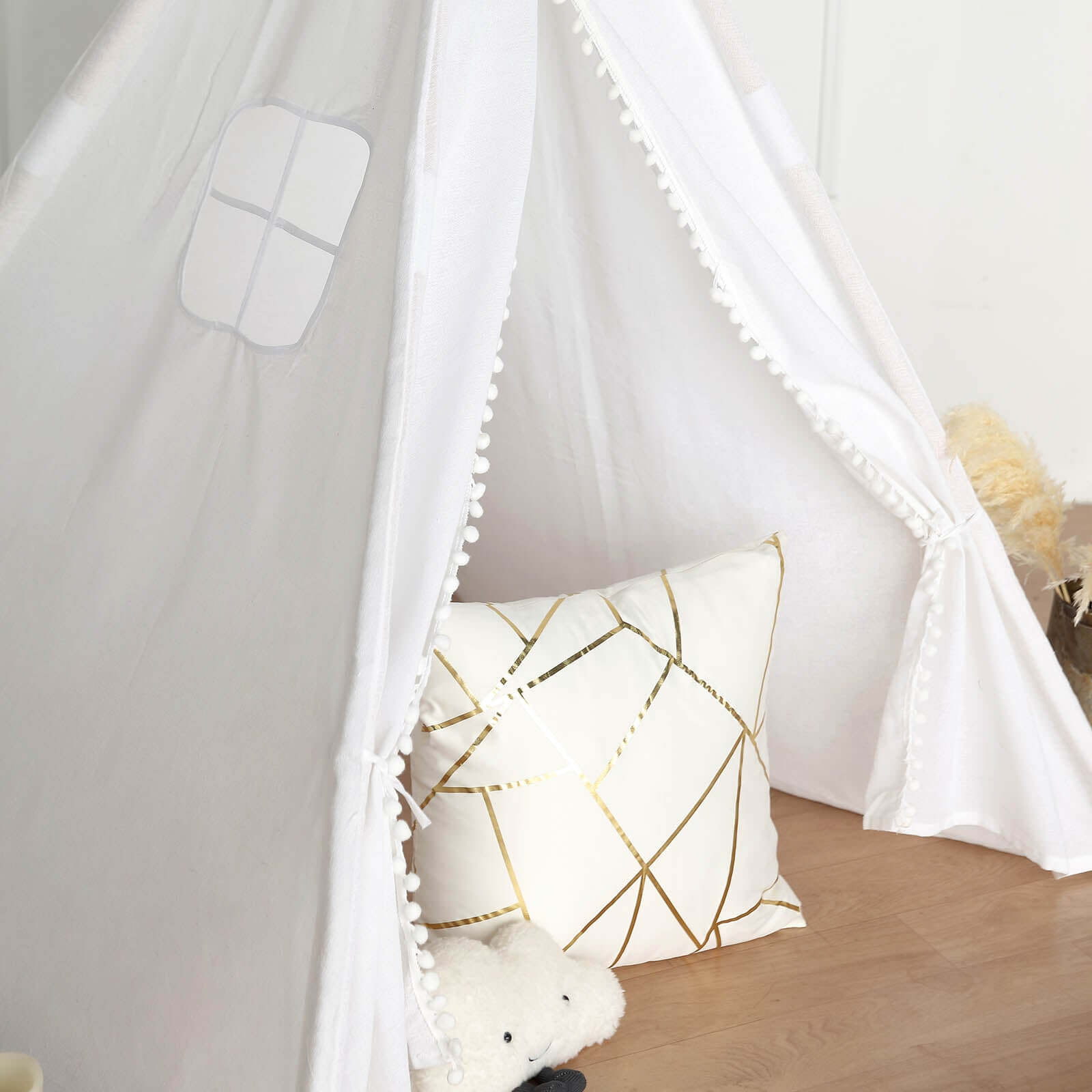 5ft Kids Linen Teepee Play Tent, Toddler Indoor Outdoor Playhouse With Window