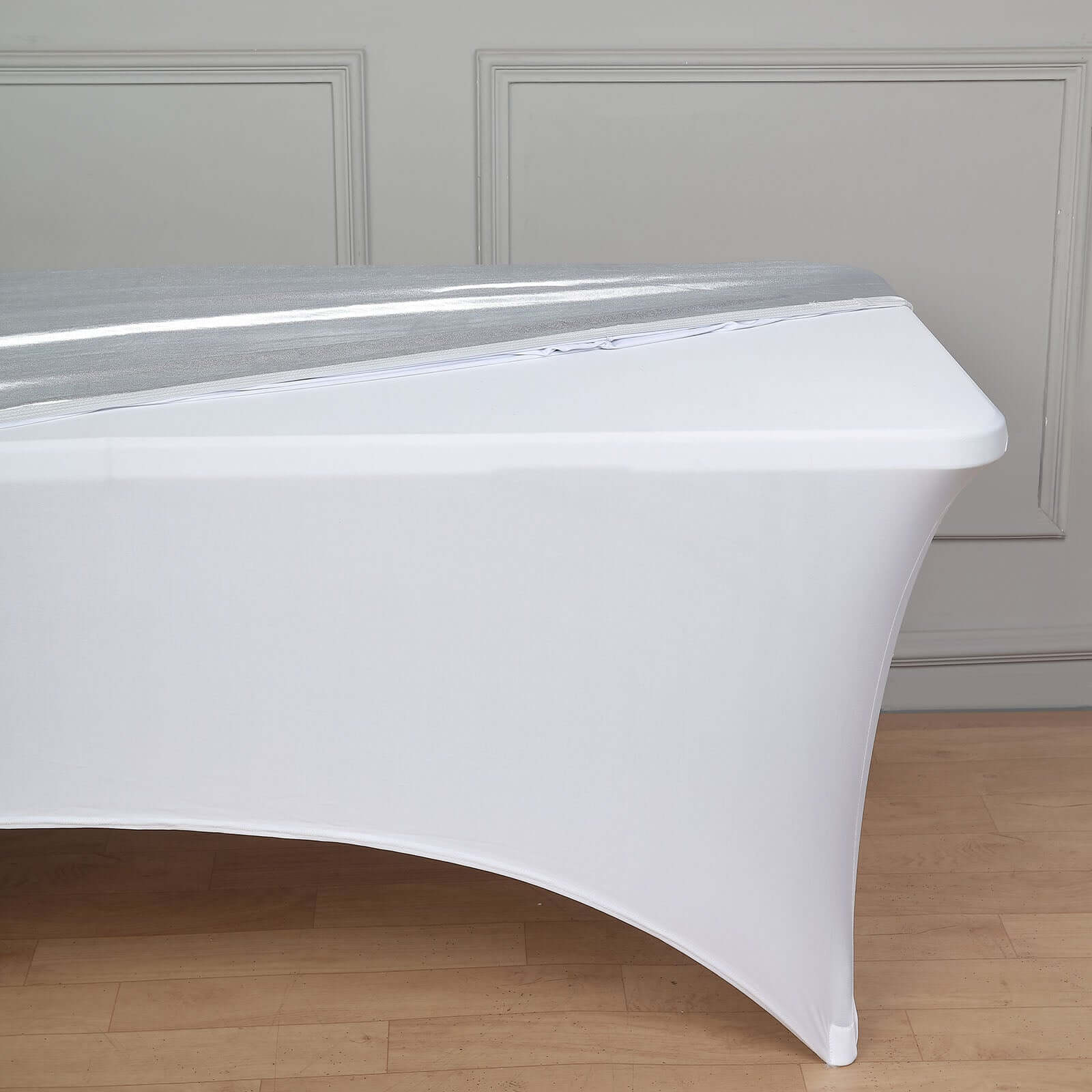 Stretch Spandex 72x30 Rectangle Table Top Cover Metallic Silver - Easy to Install Fitted Table Topper Cap