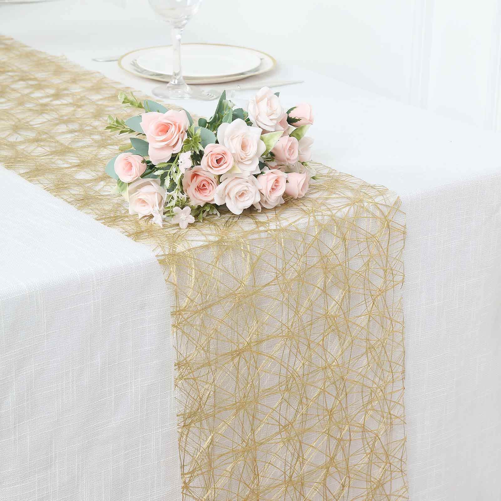 Polyester 12x108 Table Runner Metallic Gold Disposable Non-Woven Fiber Roll - Stylish & Chic Table Decor