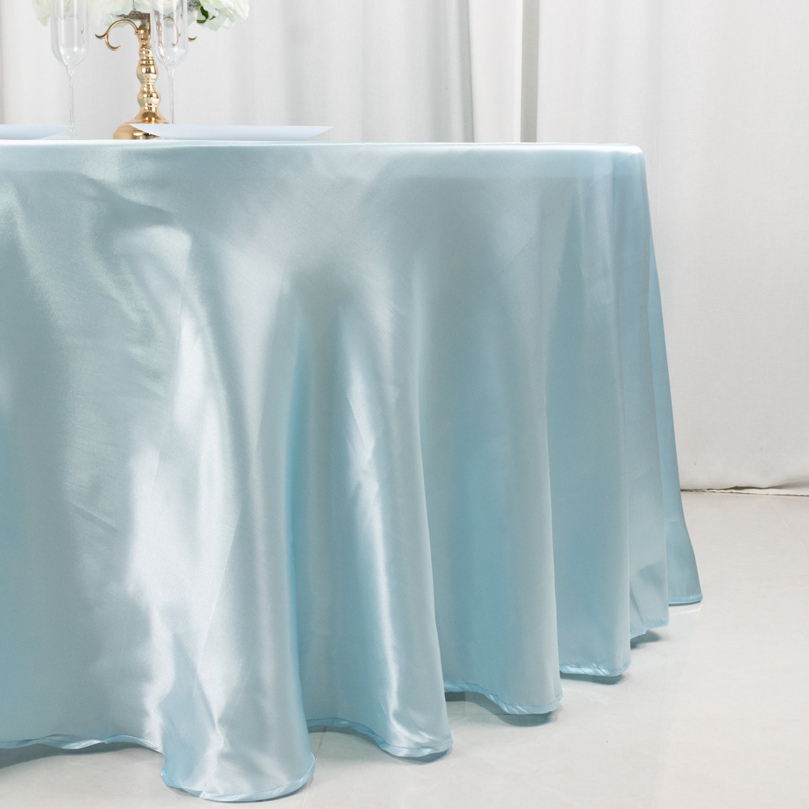 Satin 120 Round Tablecloth Light Blue - Stylish Seamless Table Cover