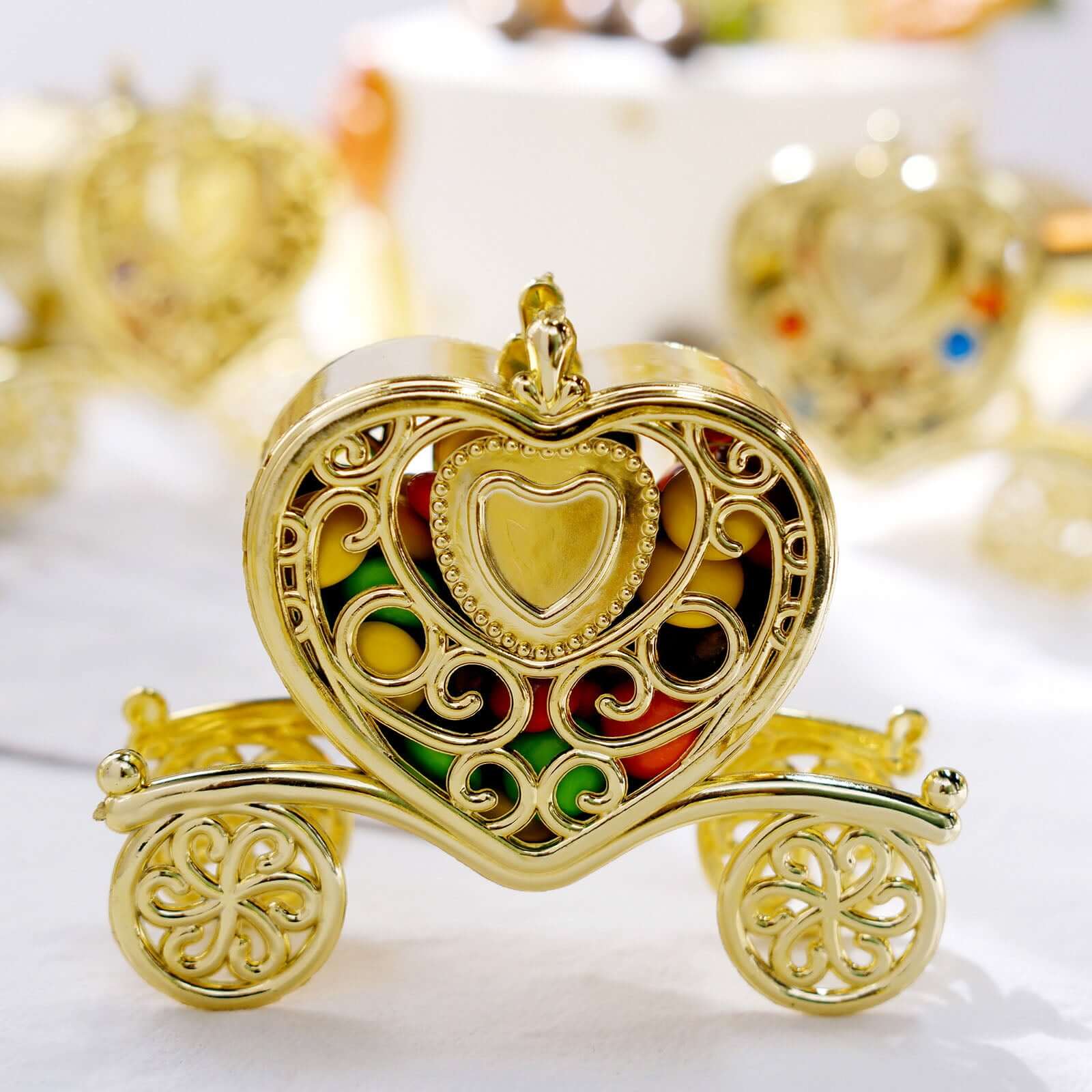 12 Pack 4 Gold Princess Heart Carriage Treats Party Favor Boxes, Candy Container Gift Boxes