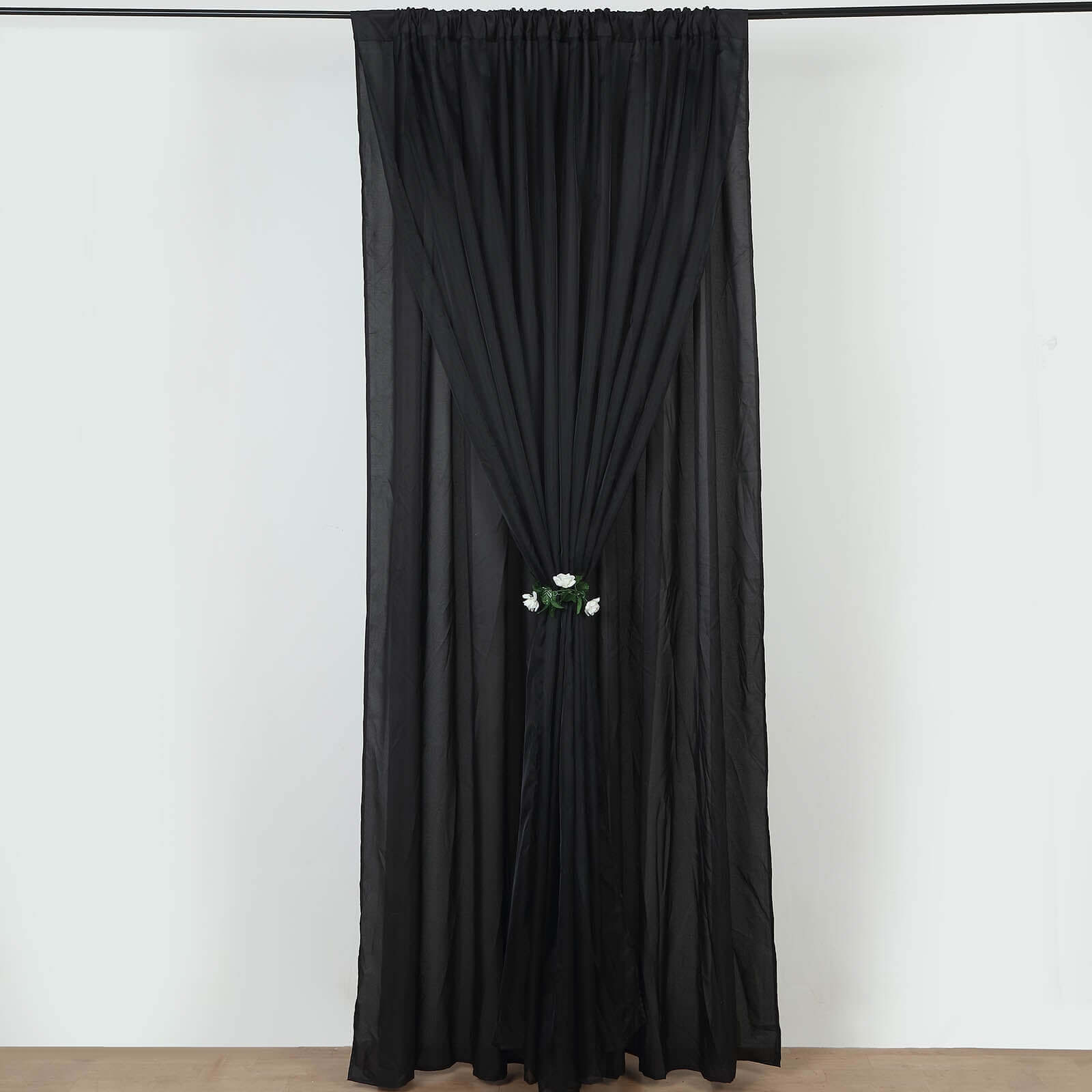 Black Chiffon Polyester Event Curtain Drapes, Dual Layer Divider Backdrop Curtain Panels with Rod Pockets - 10ftx10ft