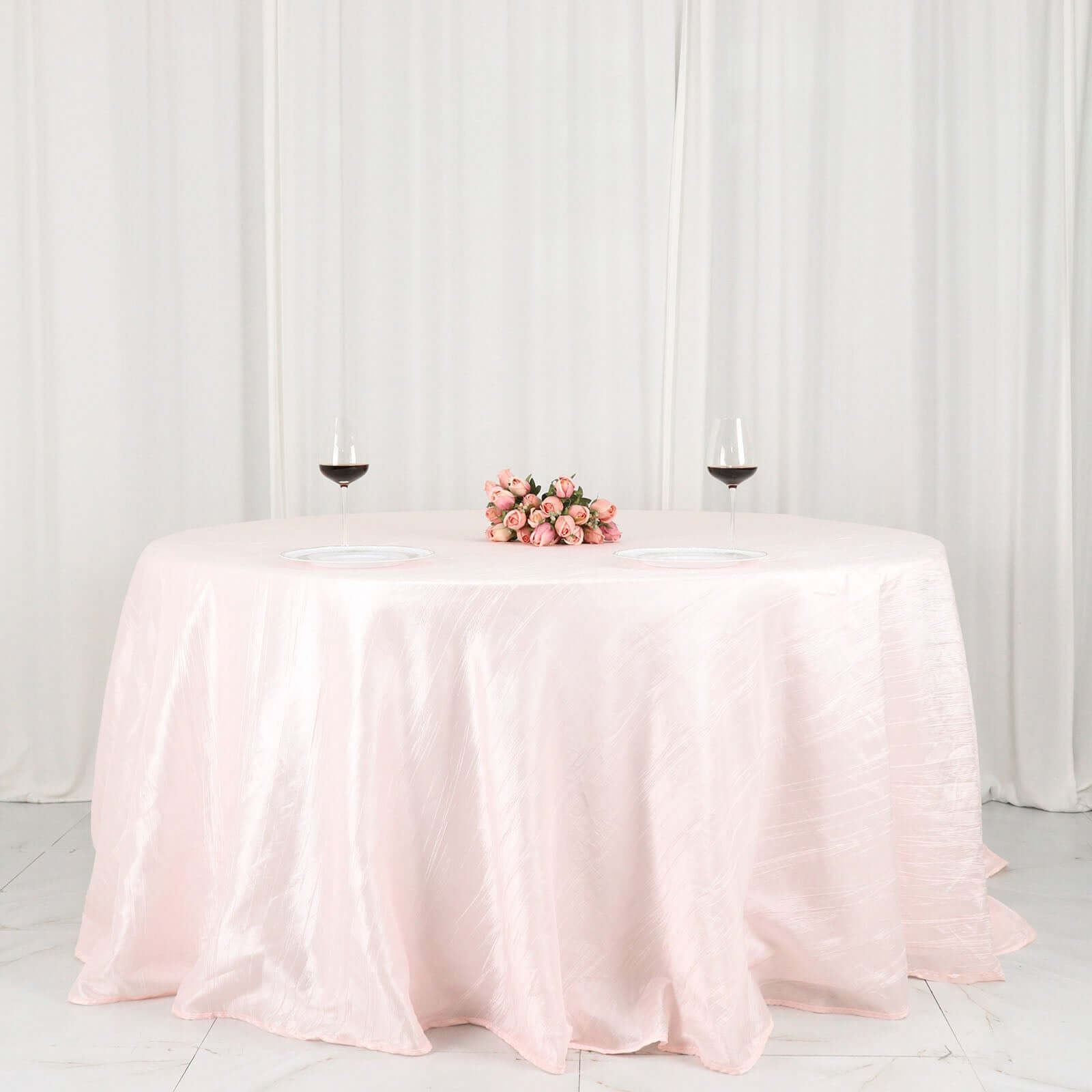 Taffeta 132 Round Tablecloth Blush - Seamless Accordion Crinkle Table Cover