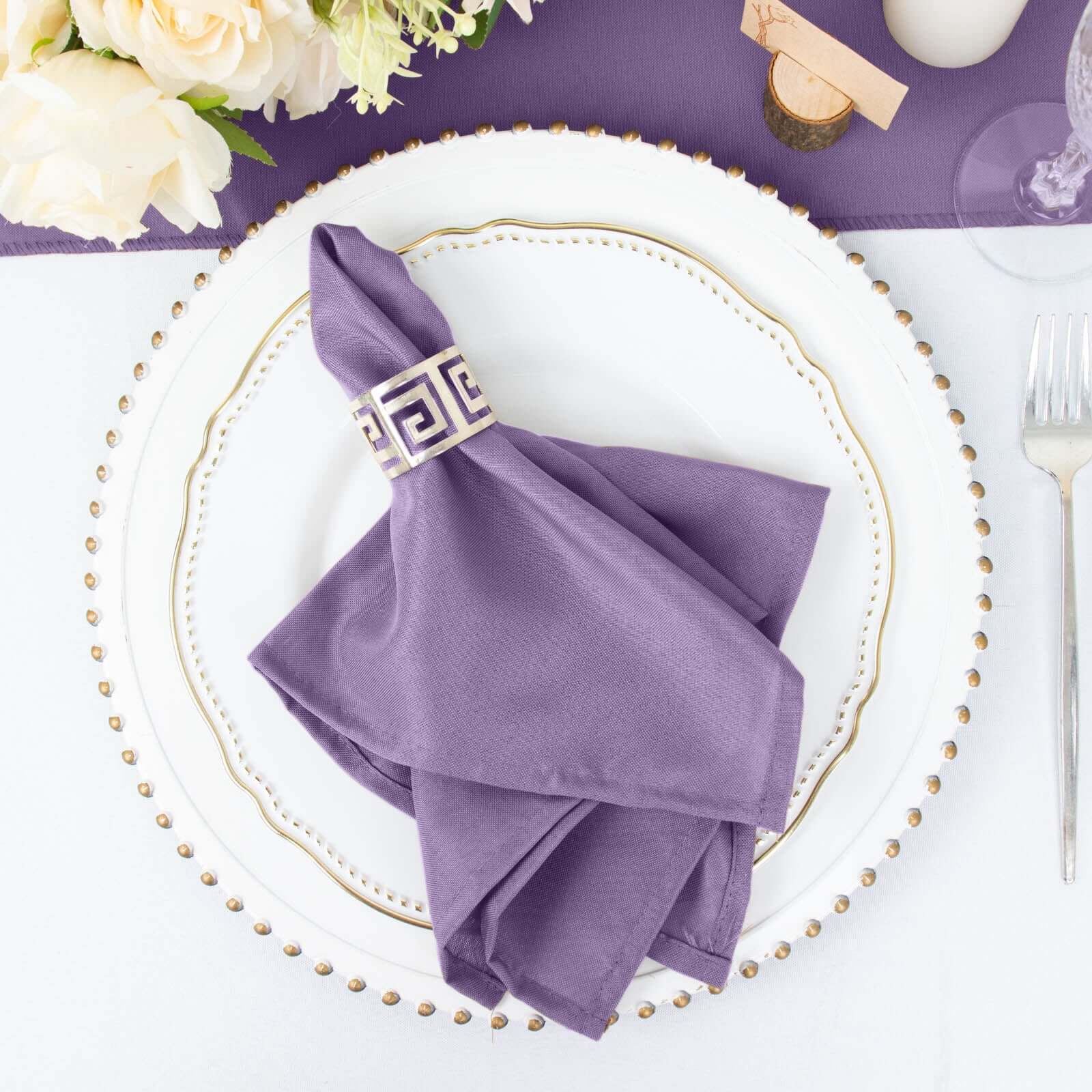 5 Pack Polyester 17x17 Napkins Violet Amethyst - Durable & Wrinkle Resistant Dinner Napkins