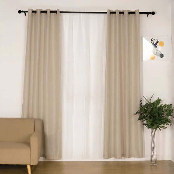 2 Pack Handmade Beige Faux Linen Curtains 52x96, Curtain Panels With Chrome Grommets