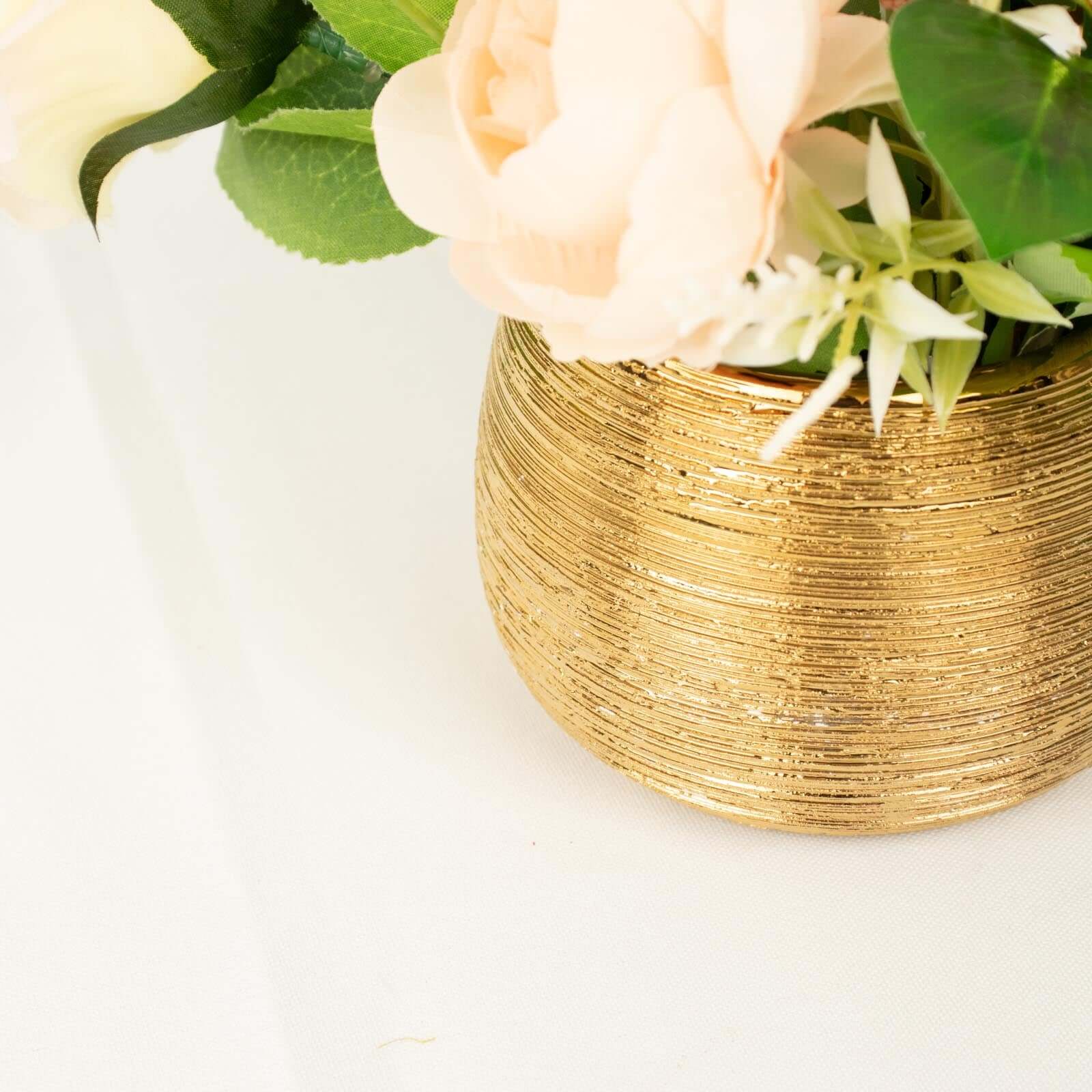 4-Pack Flower Vase Pots Textured Round Design Gold - Ceramic Brushed Indoor Planters 3