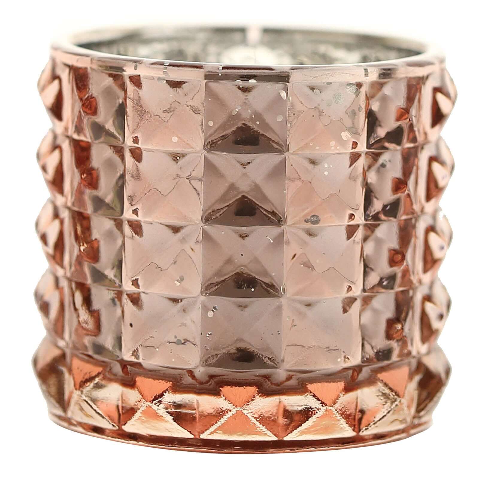 6-Pack Mercury Glass Votive Holders Studded Faceted Design Rose Gold - Tealight Candle Holders 3