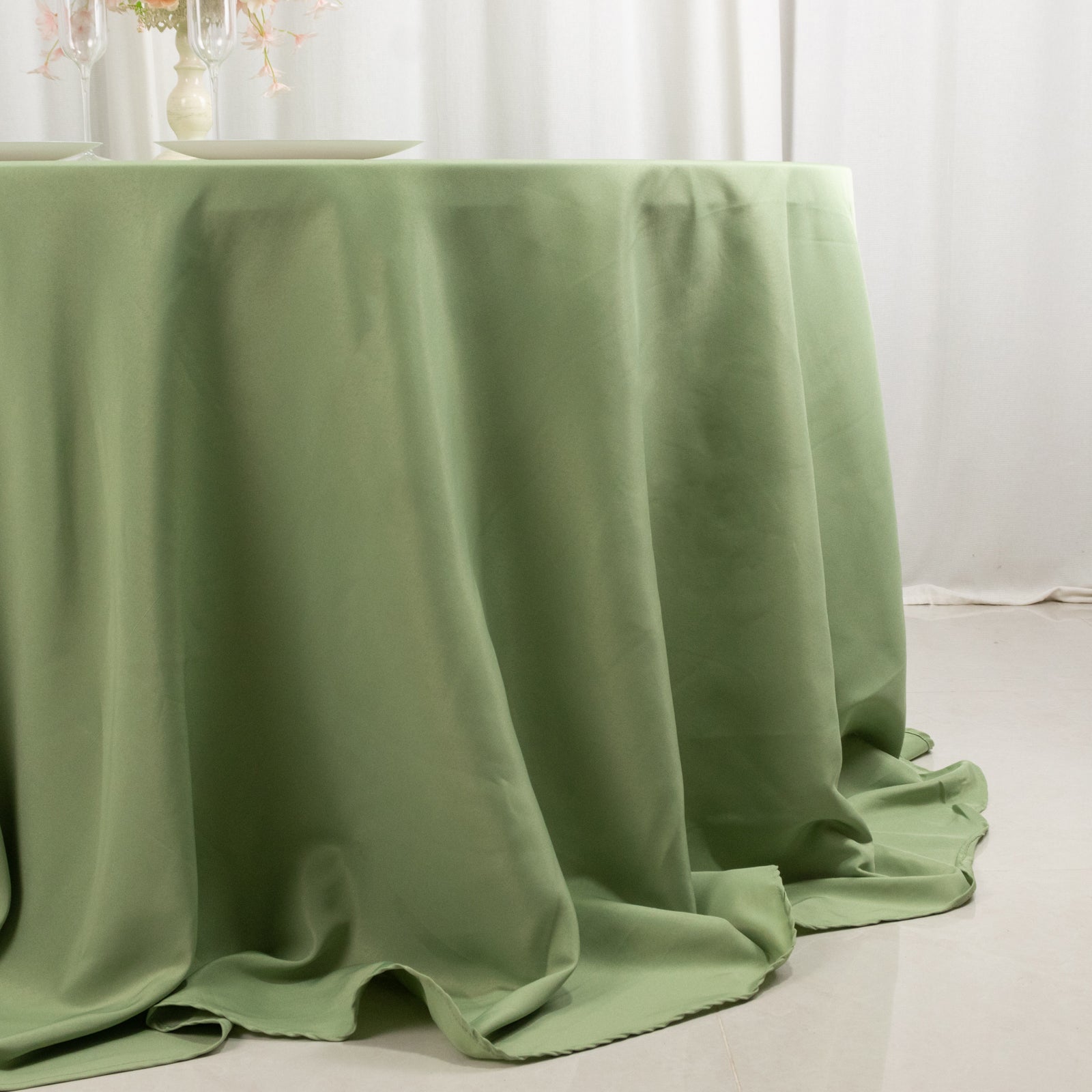 Premium Polyester 132 Round Tablecloth Sage Green - Seamless 220GSM Wrinkle-Resistant Table Cover