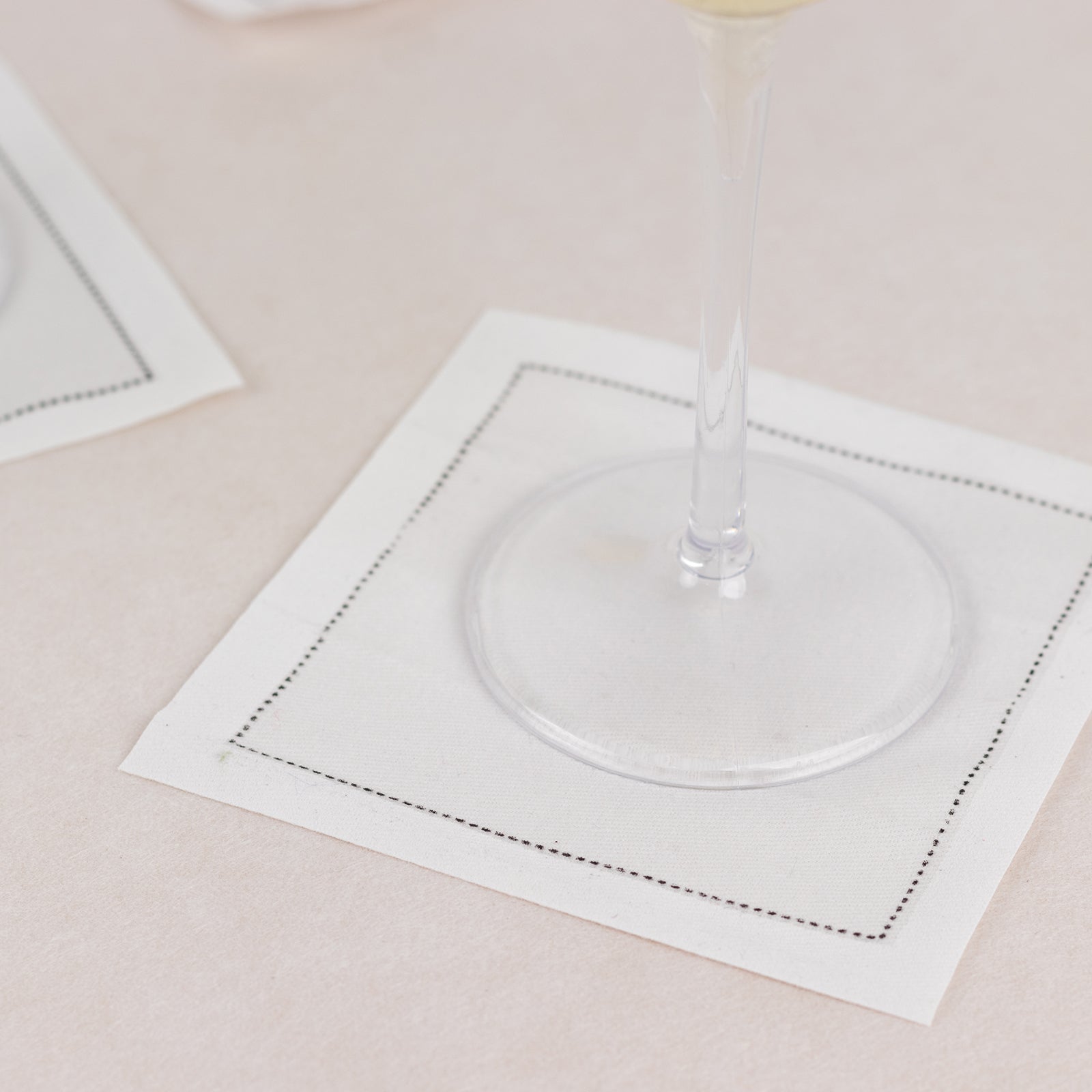 50-Pack Cotton Cocktail Napkins with Black Hemstitched Border White - Disposable 4.5x4.5 Napkins for Events