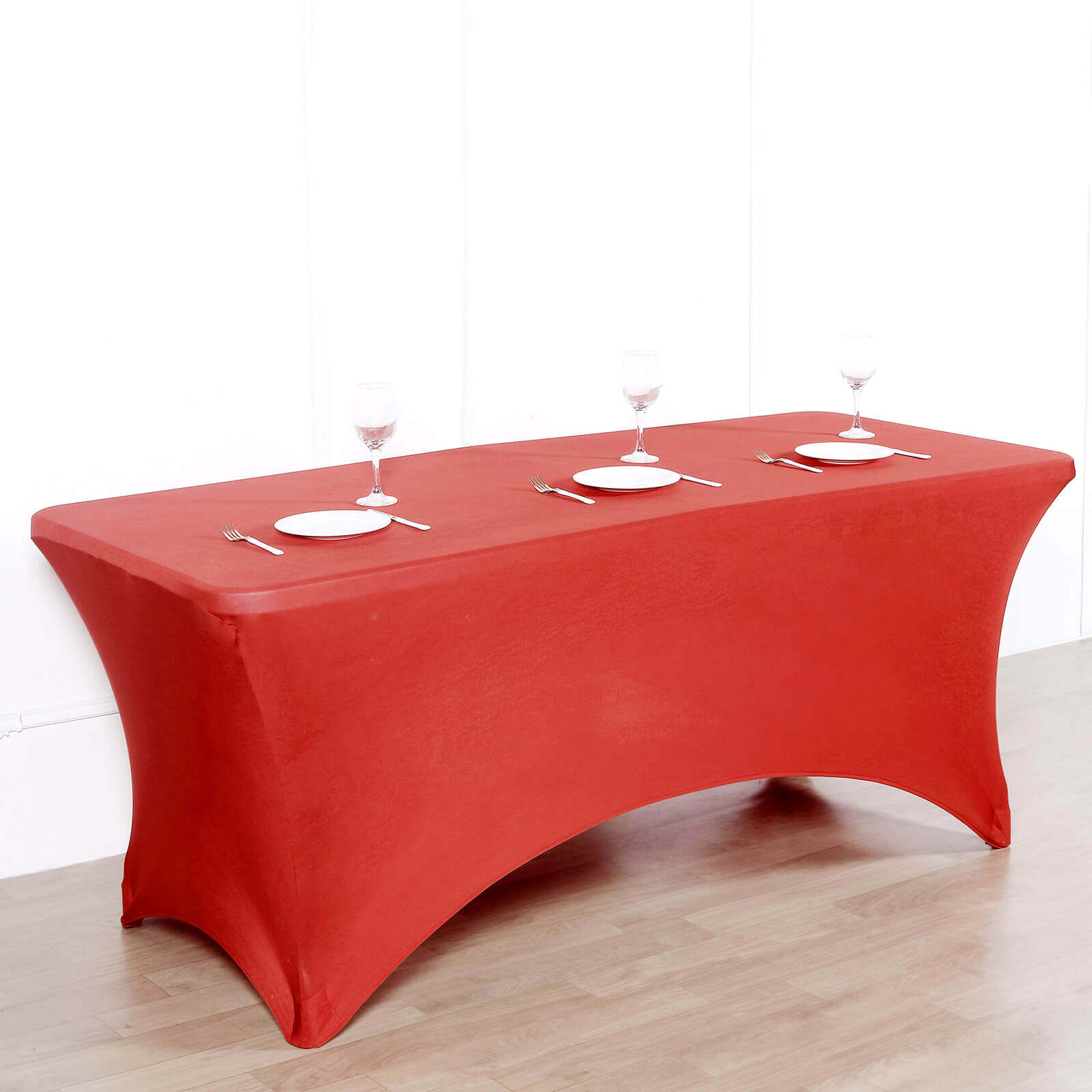 Stretch Spandex 96x30 Rectangle Table Cover Red - Durable Form-Fitting Tablecloth