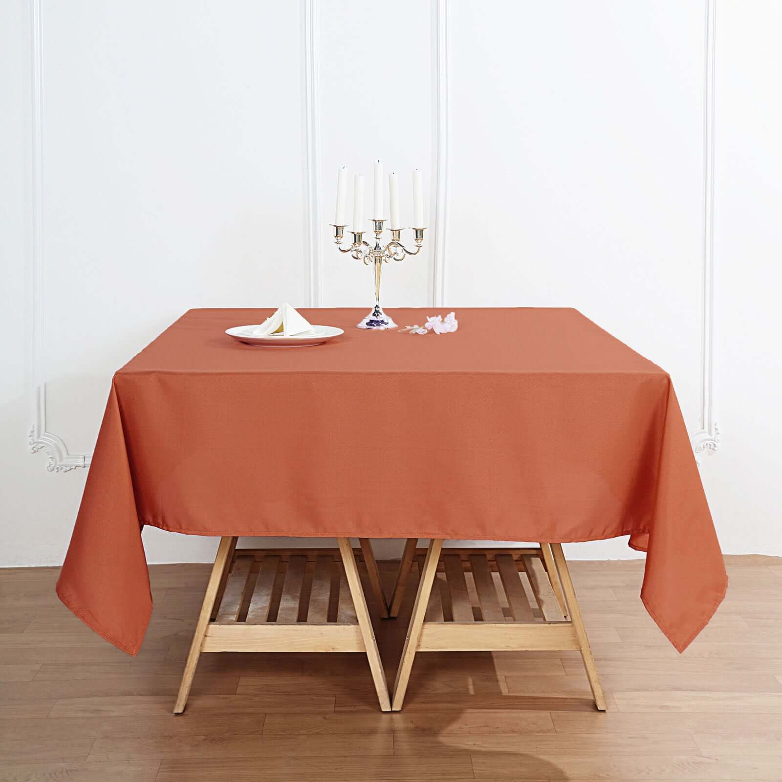 Polyester Square 70x70 Tablecloth Terracotta (Rust) - Wrinkle-Resistant & Durable Table Cover