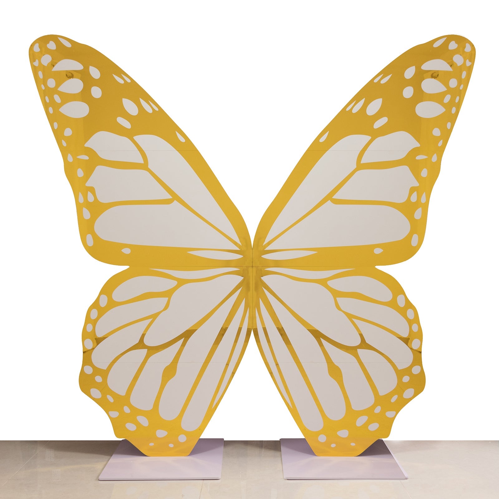 6.5ft White Gold Giant Butterfly Backdrop Party Prop, Free Standing Foamboard Monarch Butterfly Wings Photo Background