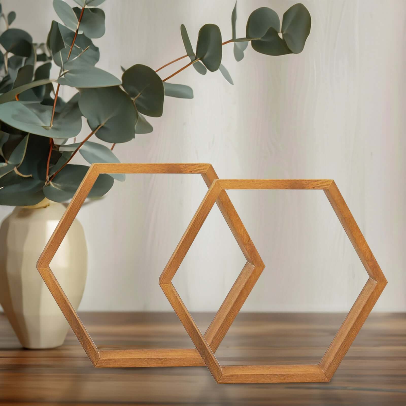 2 Pack 9 Tall Hexagon Rustic Wood Centerpiece Natural Geometric Terrarium Honeycomb Storage Shelf