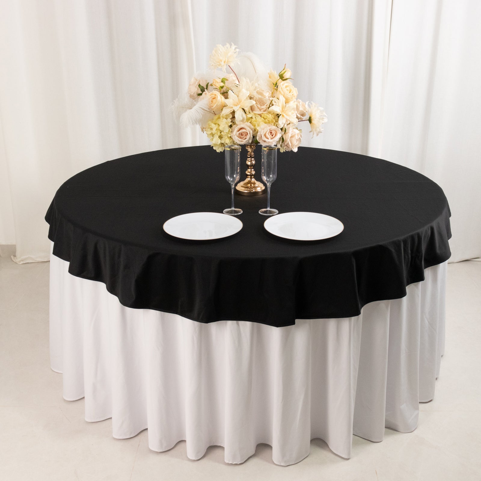 Premium Scuba Round 70 Tablecloth Black - Wrinkle Free & Stain Resistant Table Cover for Weddings and Banquets