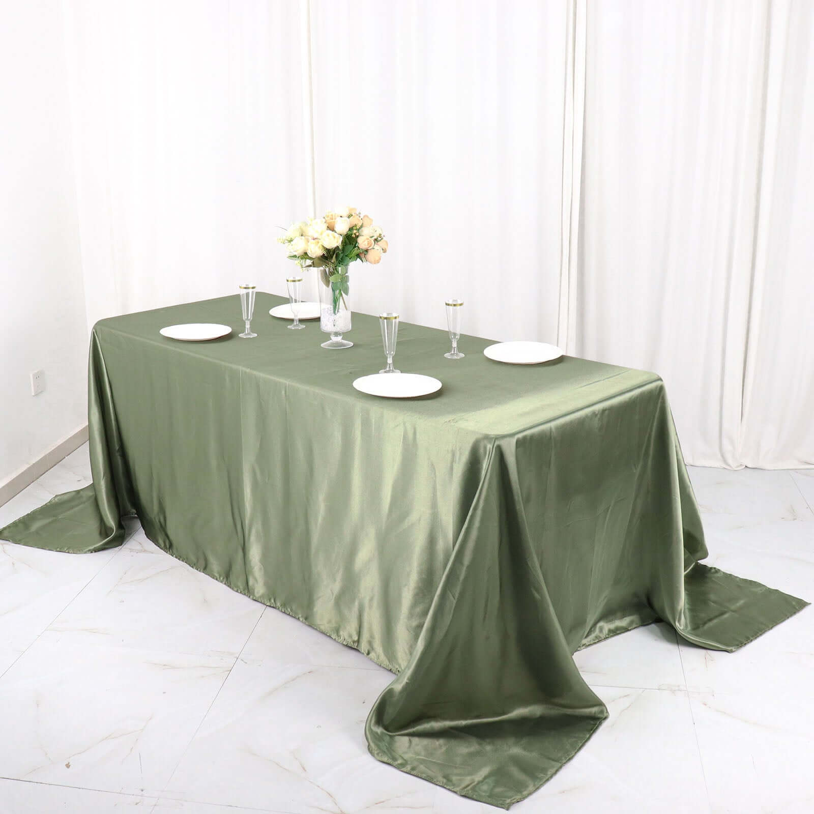 Satin Rectangular 90x132 Tablecloth Dusty Sage Green Satin - Seamless Table Cover