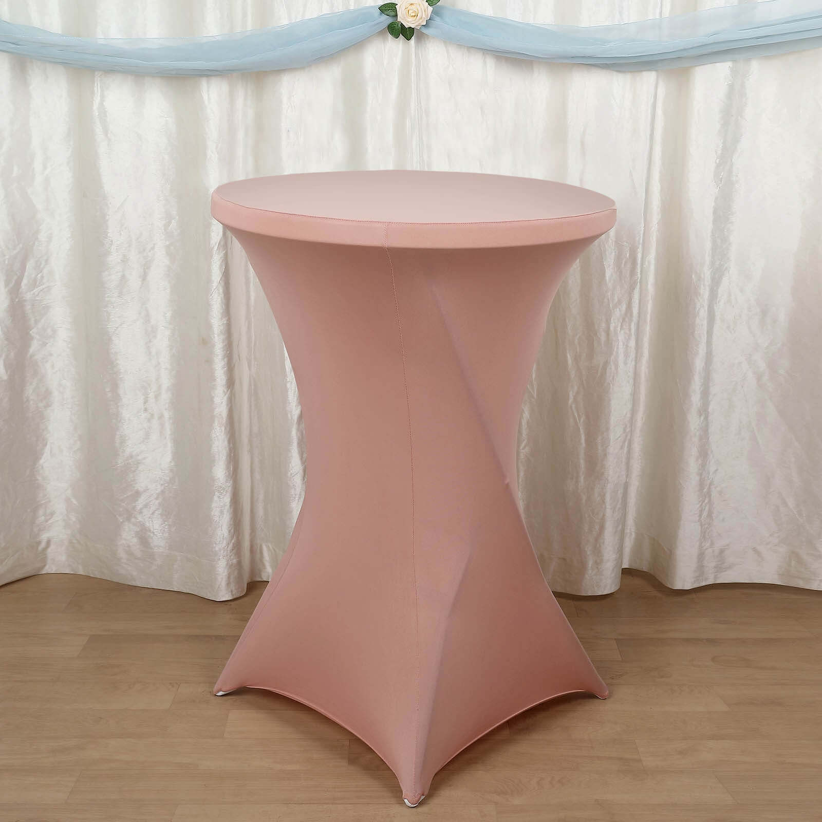 Spandex 24-32 Round Cocktail Table Cover Dusty Rose - Easy to Maintain Stretch Fitted Highboy Tablecloth