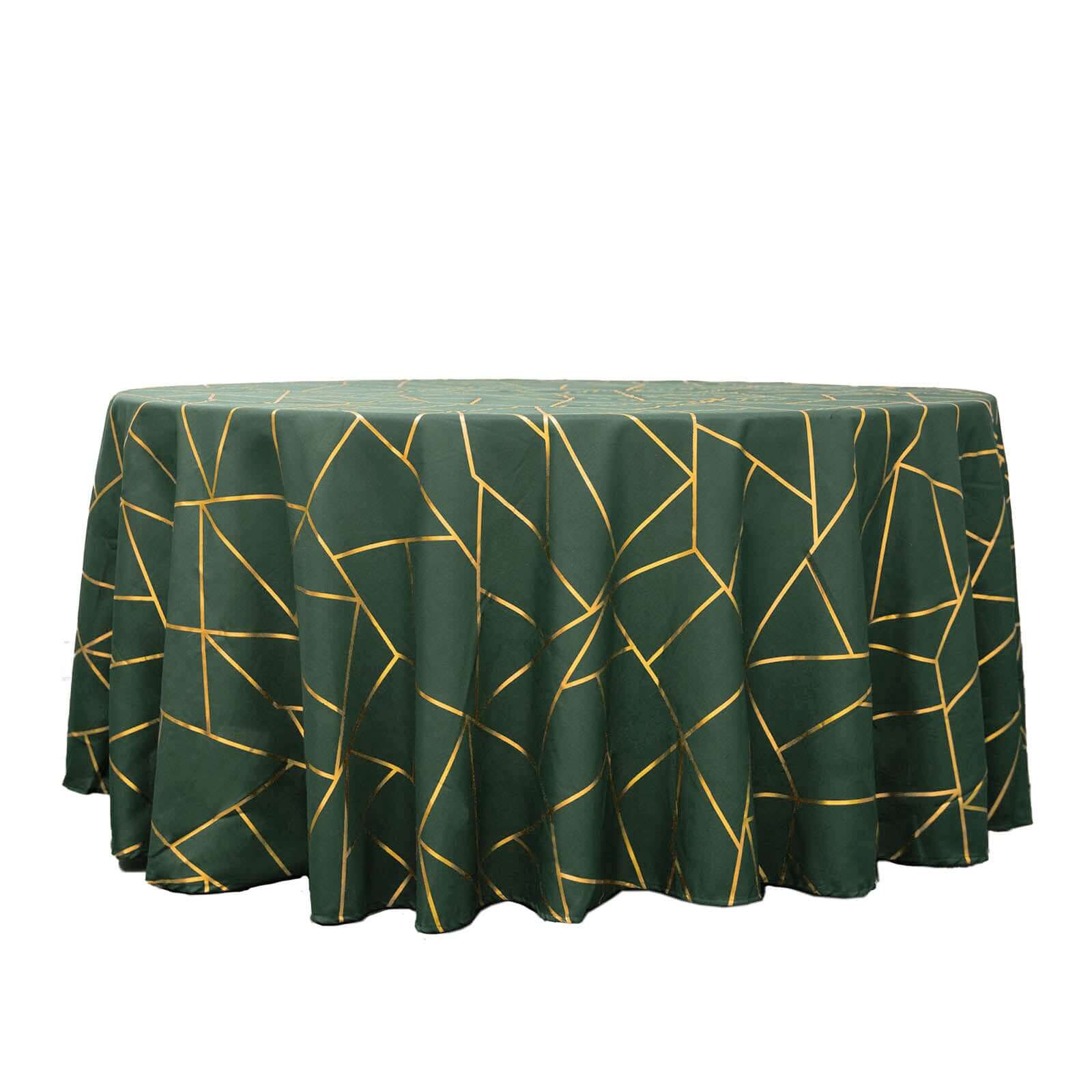 Polyester 120 Round Tablecloth Hunter with Gold Foil Geometric Pattern Wrinkle-Resistant Seamless Table Cover