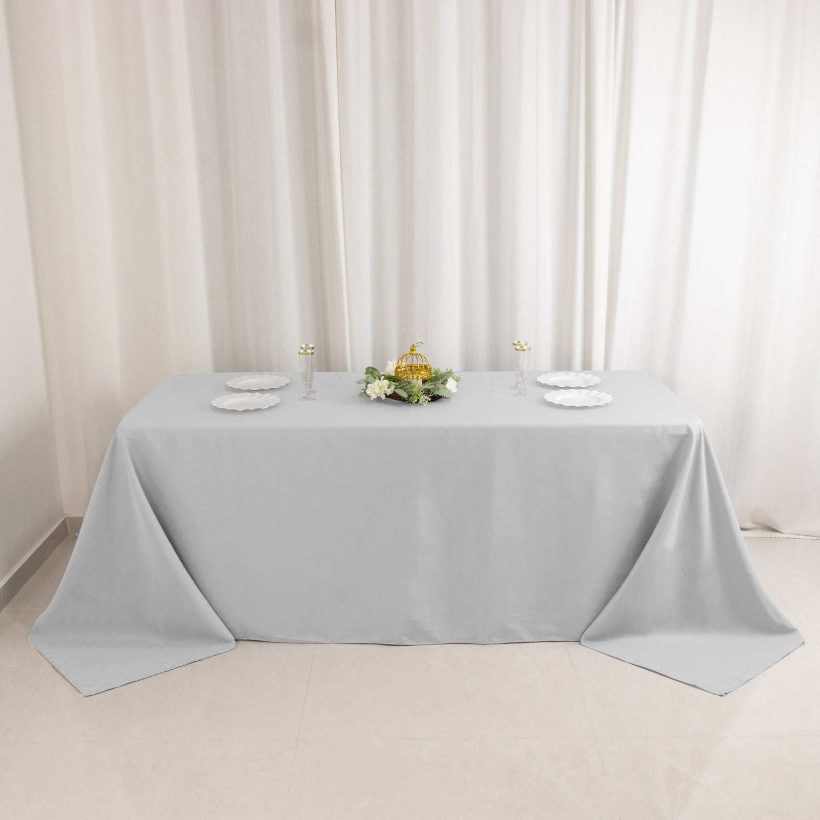 Premium Polyester 90x132 Rectangle Tablecloth Silver - Seamless 220GSM Stain-Resistant Table Cover