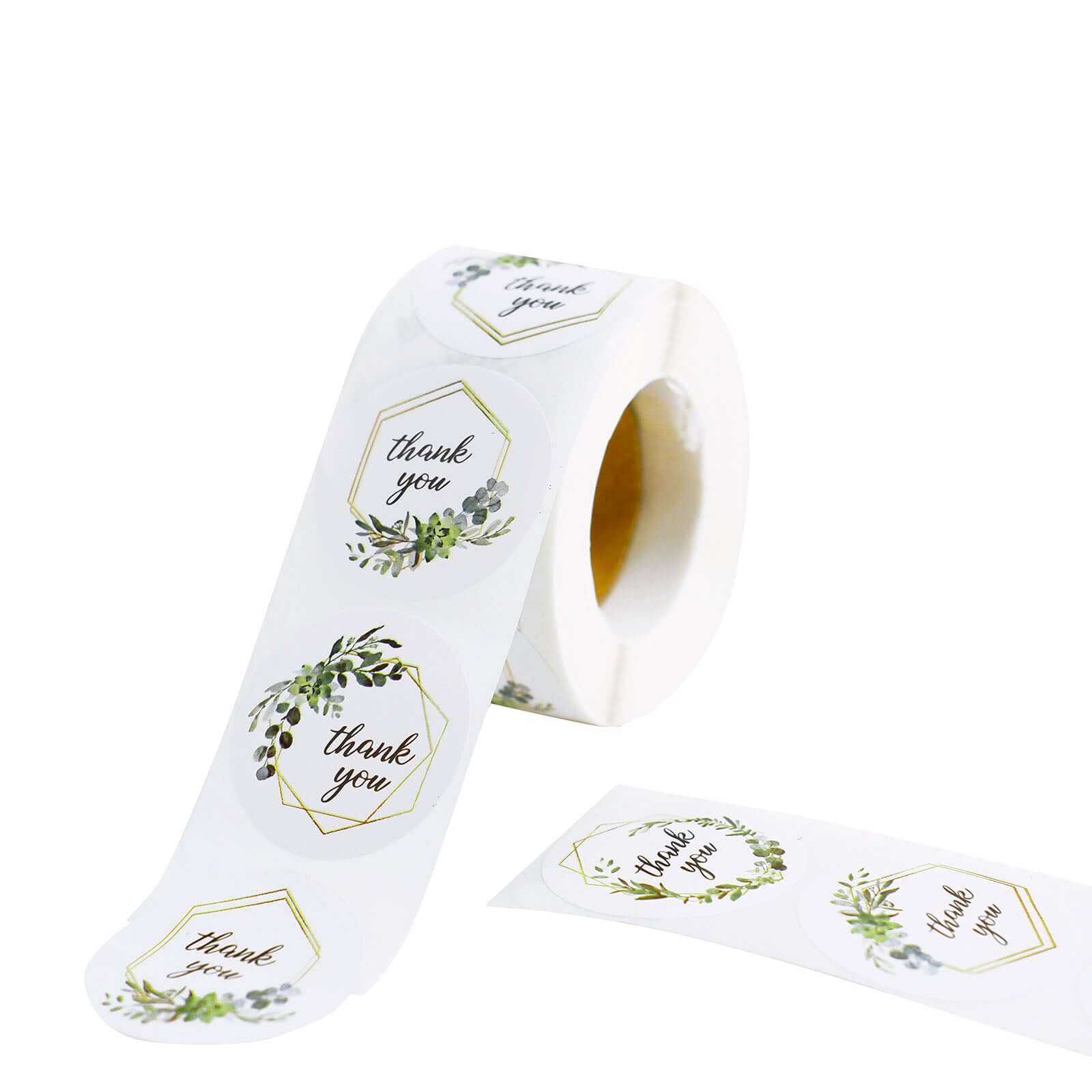 500Pcs 1.5 Thank You Gold and Green Leaf Frame Stickers Roll Décor, Labels and Seals For DIY Envelope - Round