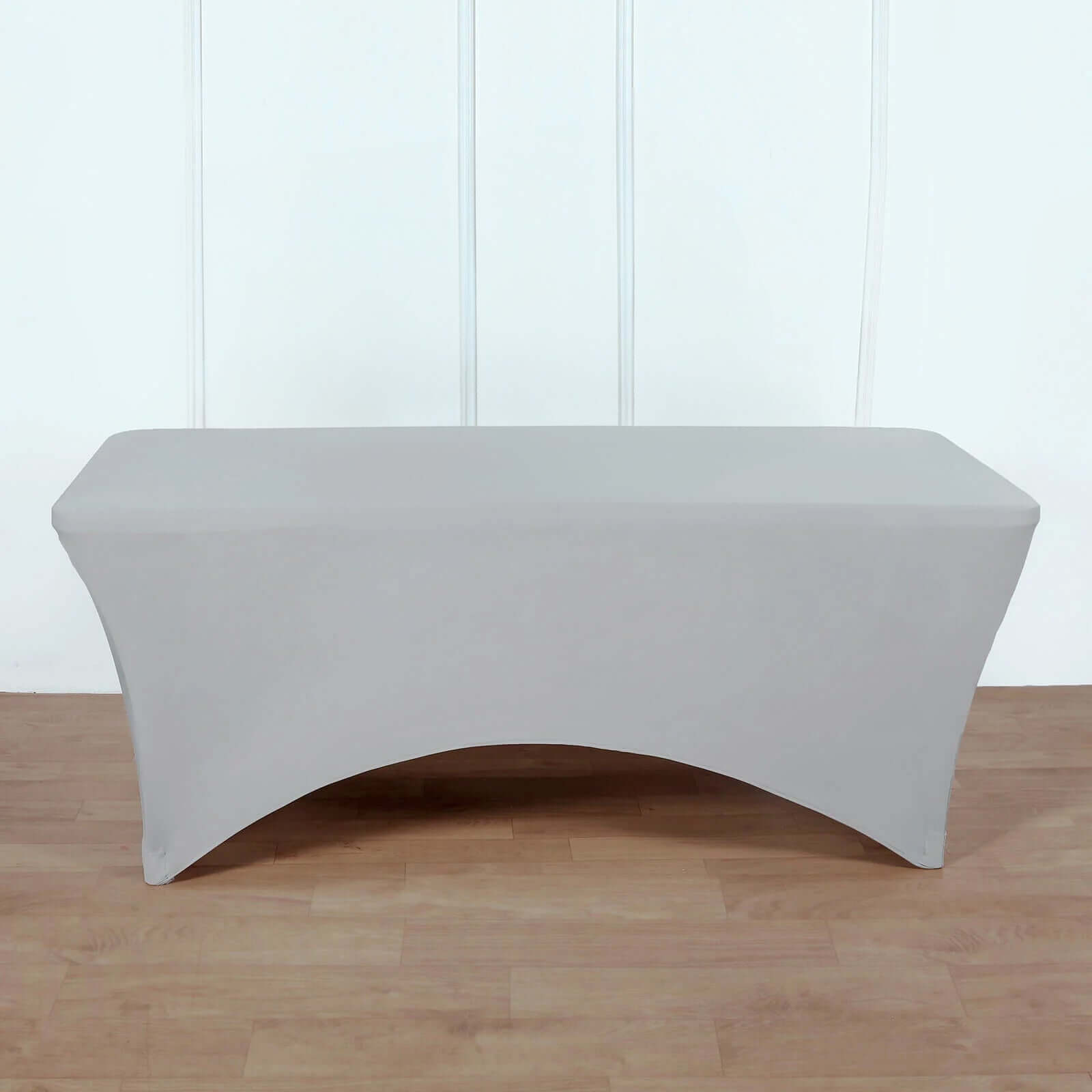 Stretch Spandex 96x30 Rectangle Table Cover Silver - Durable Form-Fitting Tablecloth