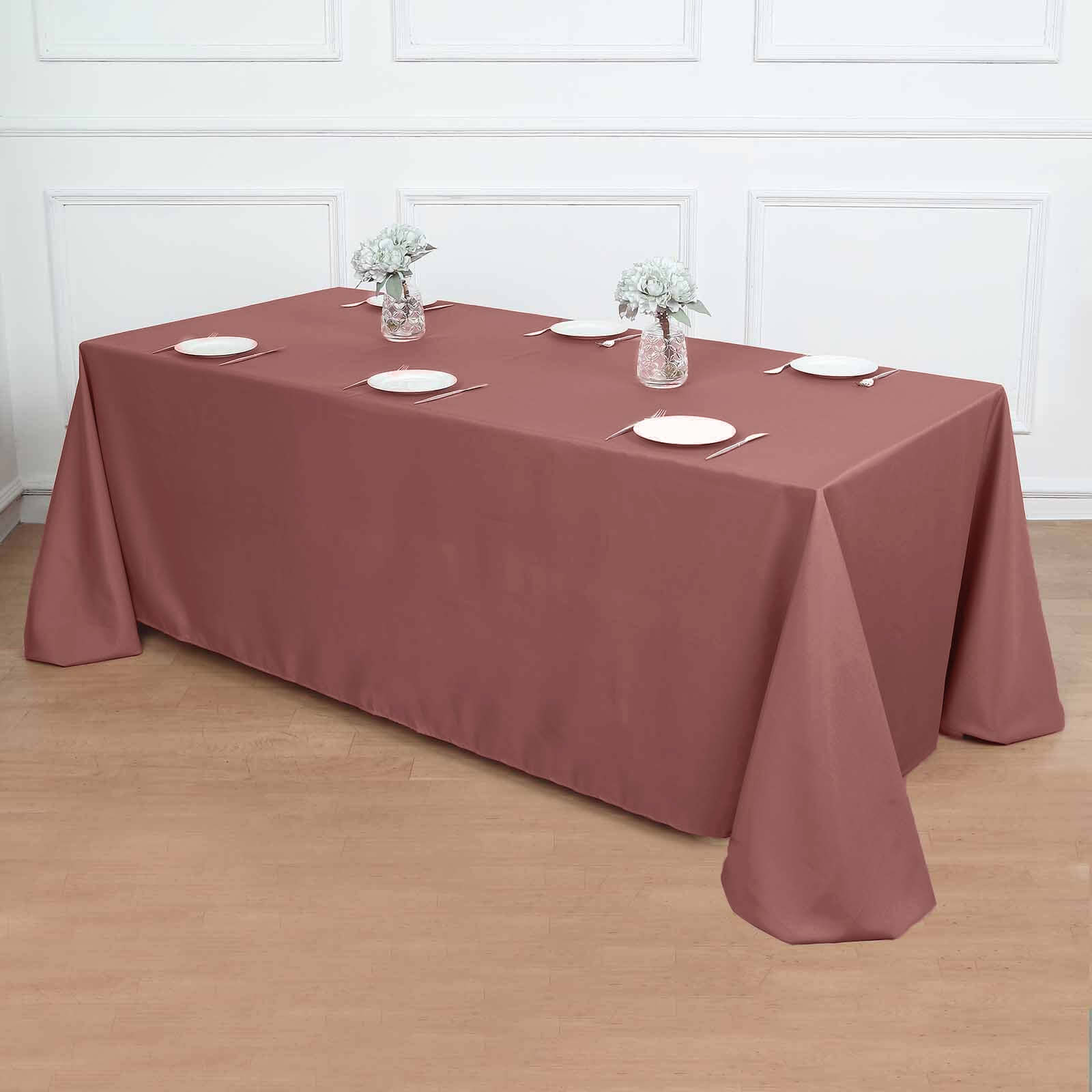 90x132 Cinnamon Rose Seamless Polyester Rectangular Tablecloth for 6 Foot Table With Floor-Length Drop