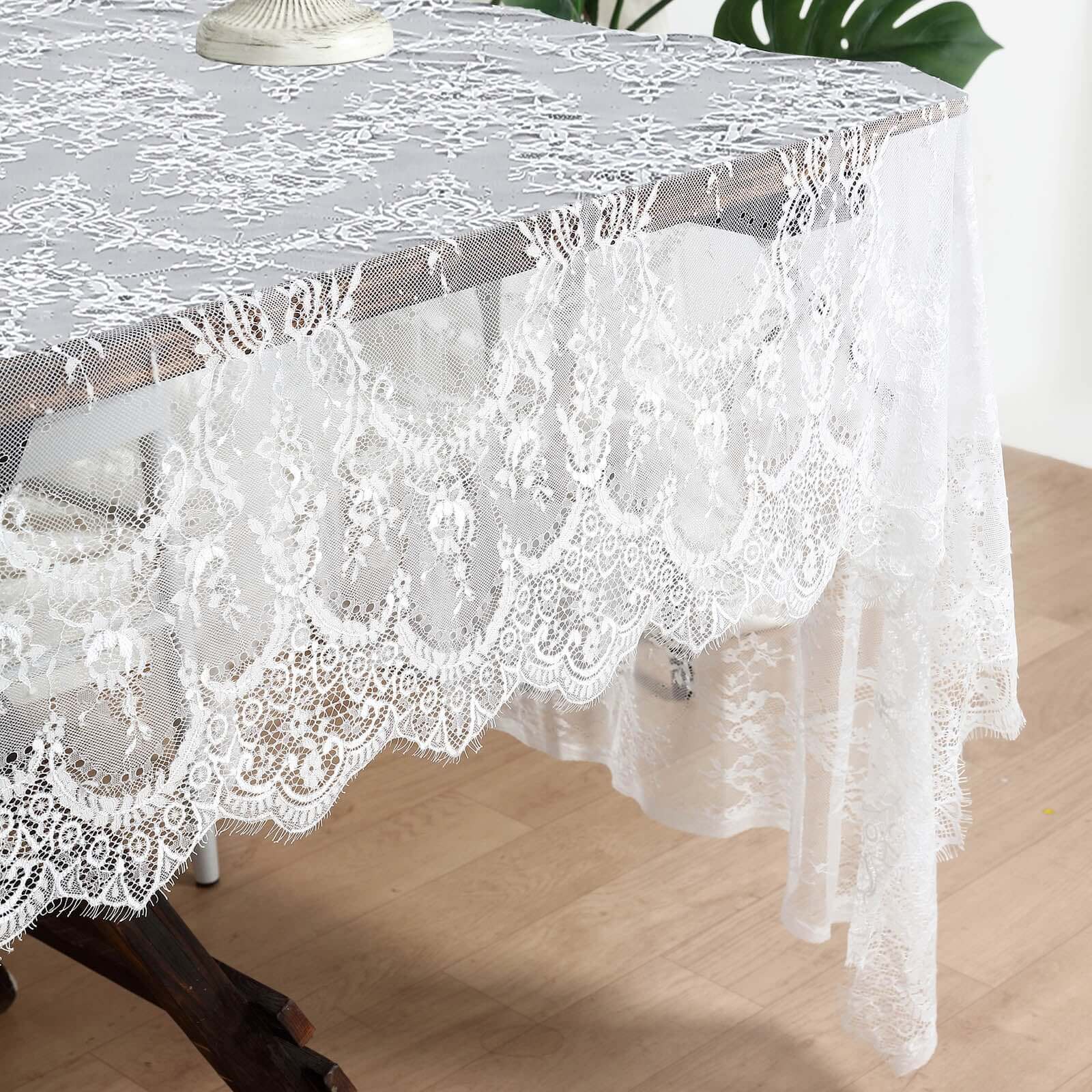 Lace 60x120 Rectangle Tablecloth White - Vintage Lace Design with Scalloped Frill Edges for Refined Occasions