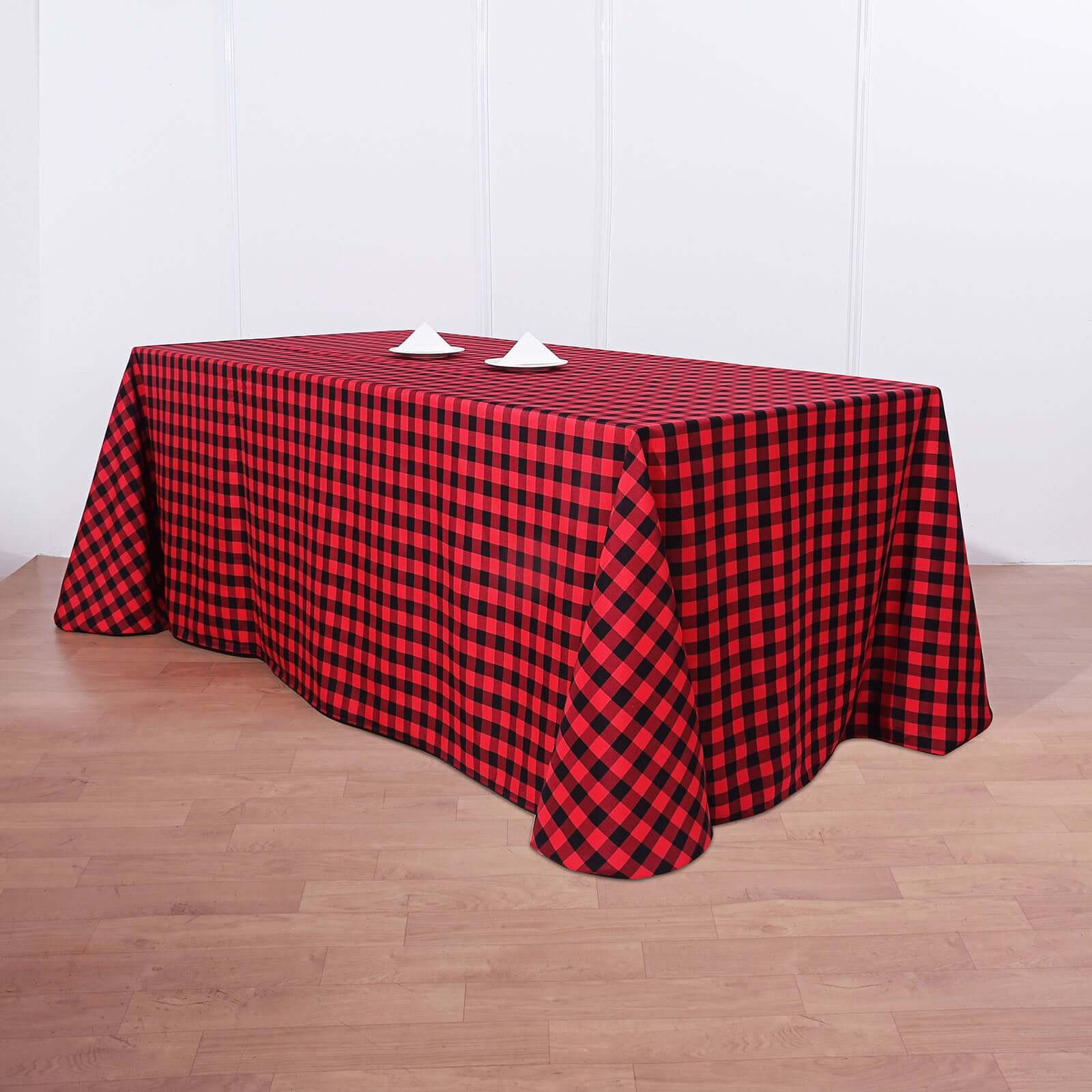 90x156 Black Red Seamless Buffalo Plaid Rectangle Tablecloth, Checkered Polyester Tablecloth for 8 Foot Table With Floor-Length Drop