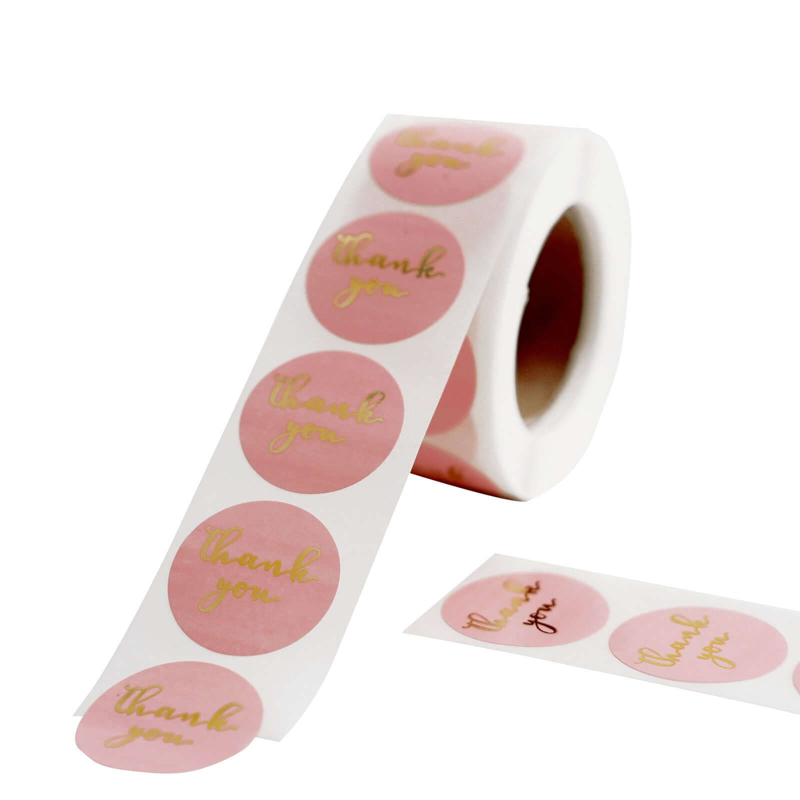 500Pcs 1 Thank You Gold Foil Text On Pink Stickers Roll Décor, Labels and Seals For DIY Envelope - Round