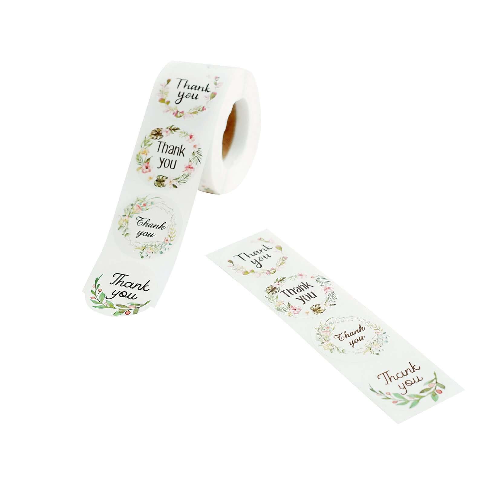 500Pcs 1.5 Thank You Black Print and Floral Design Stickers Roll, DIY Envelope Seal Labels - Round Assorted Designs