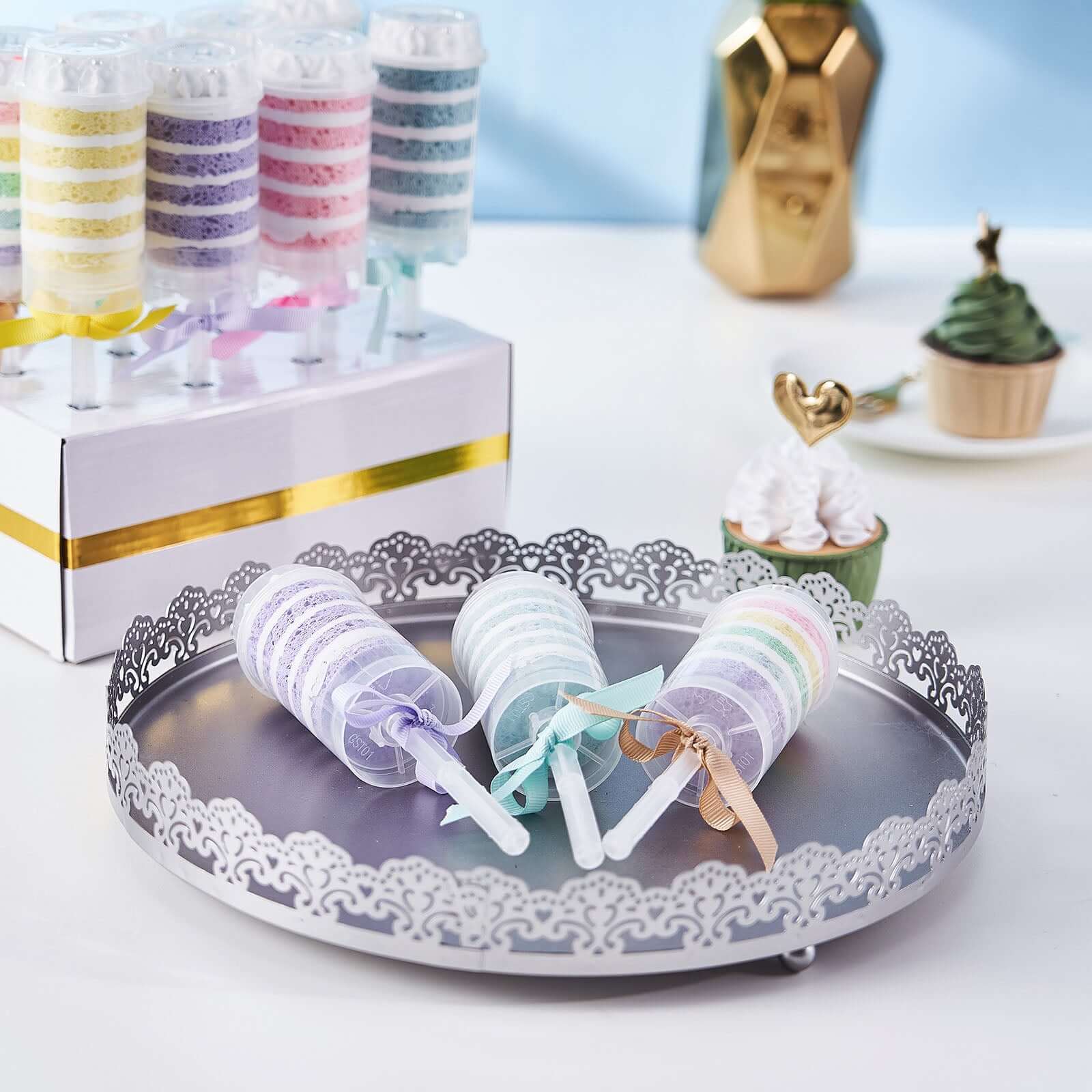 12-Pack Plastic Cake Push-Up Pops Clear with Holder - Easy-to-Use Push Pop Containers for Layered Desserts Jello & Candy Displays