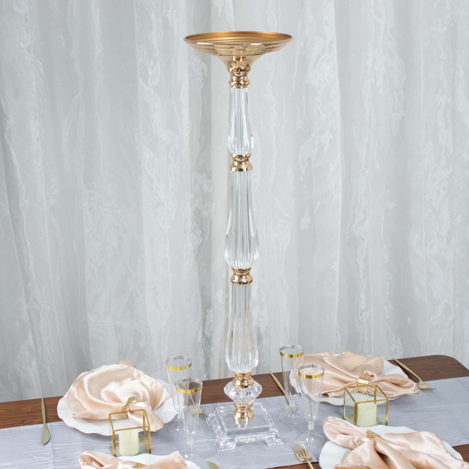 Acrylic Crystal Pillar Candle Stand Gold/Clear - Table Centerpiece and Wedding Flower Bowl Pedestal 32