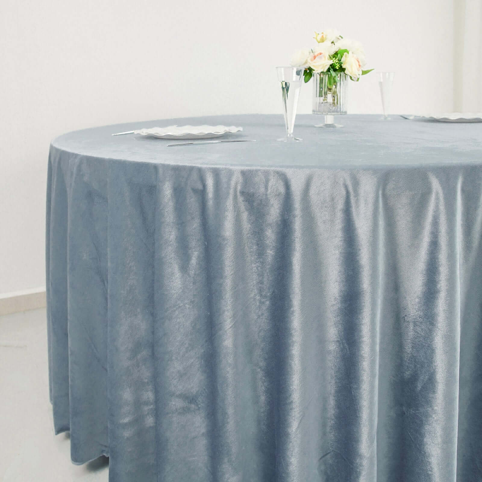 Premium Velvet 120 Round Tablecloth Dusty Blue - Reusable Soft & Seamless Table Cover