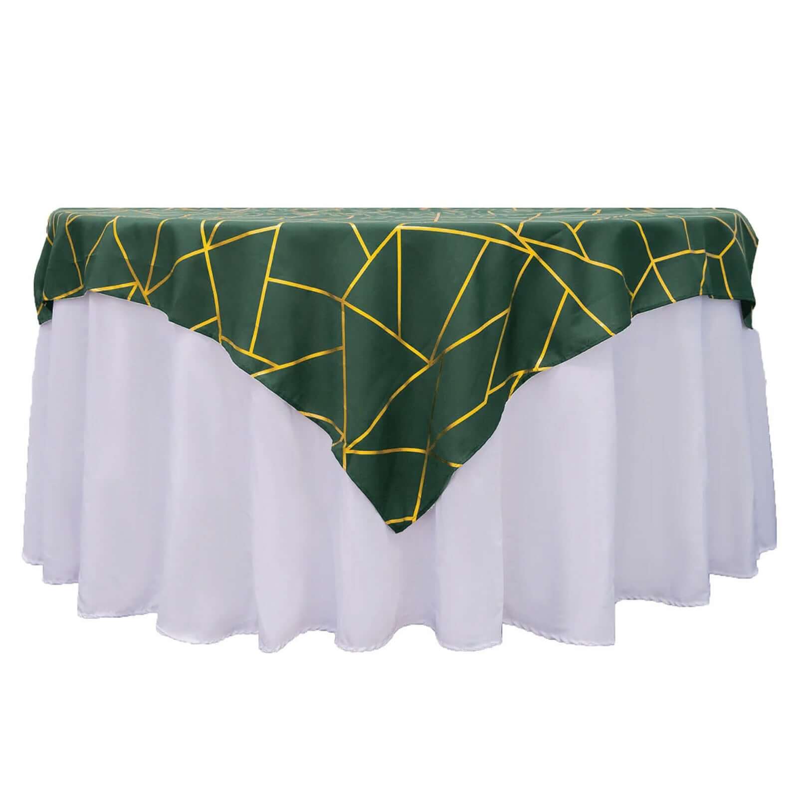 Polyester 54x54 Table Overlay Square Tablecloth Hunter with Gold Foil Geometric Pattern - Wrinkle-Resistant & Durable Table Topper