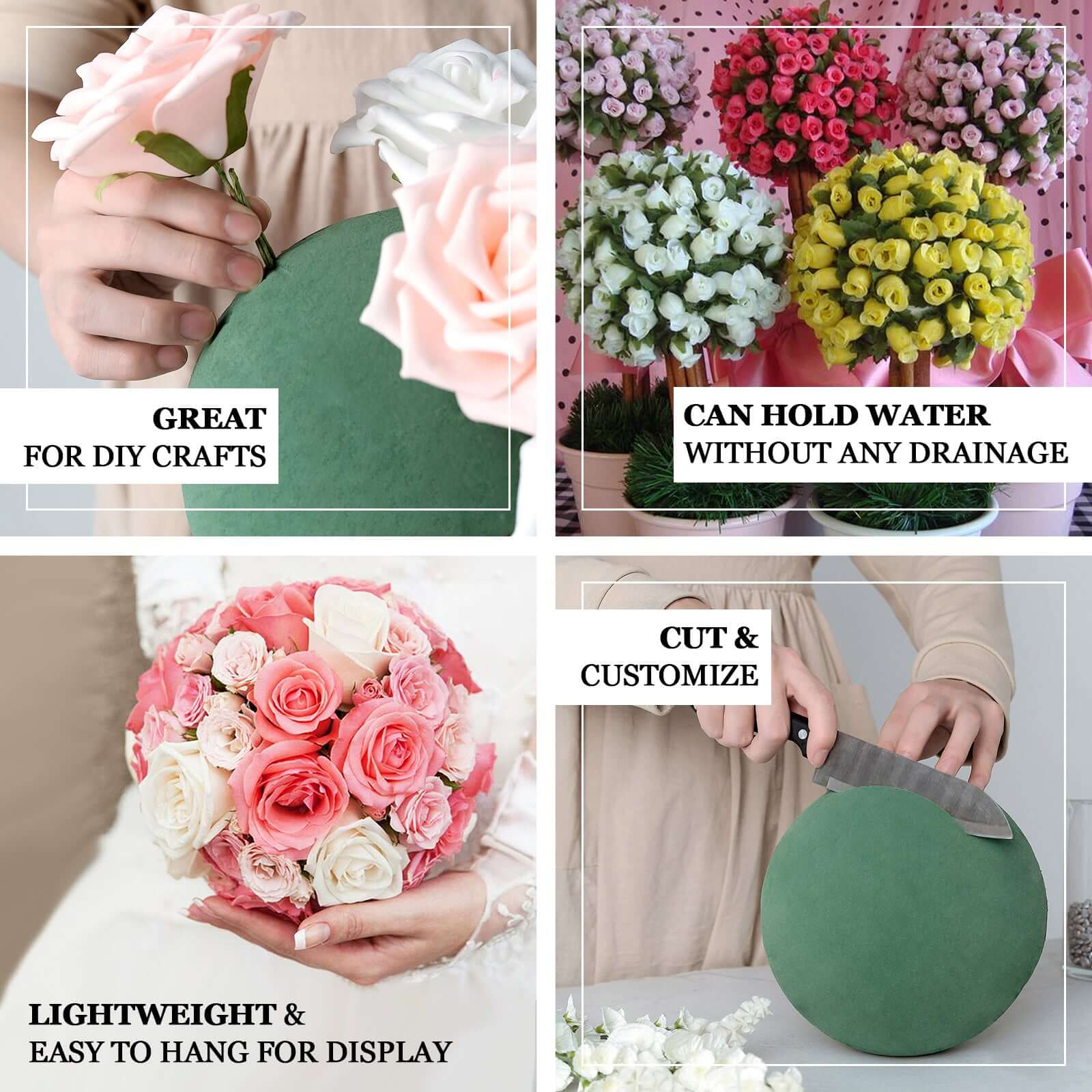 8 Green DIY Flower Arrangements Craft Foam Ball, Smooth Floral Foam Ball