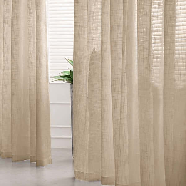 2 Pack Handmade Beige Faux Linen Curtains 52x96, Curtain Panels With Chrome Grommets