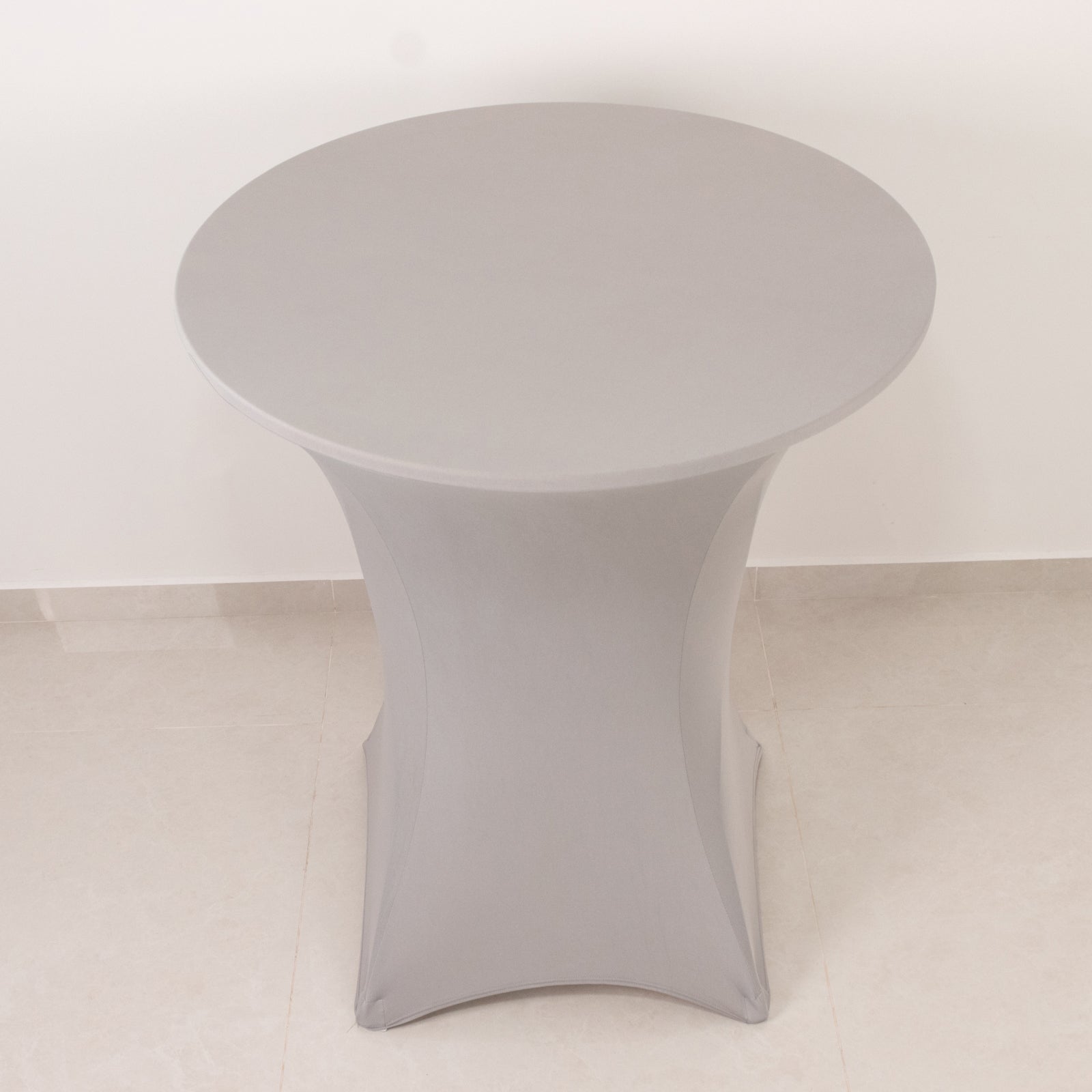 Spandex 33-36 Round Cocktail Table Cover Silver - Easy to Maintain Stretch Fitted Highboy Tablecloth