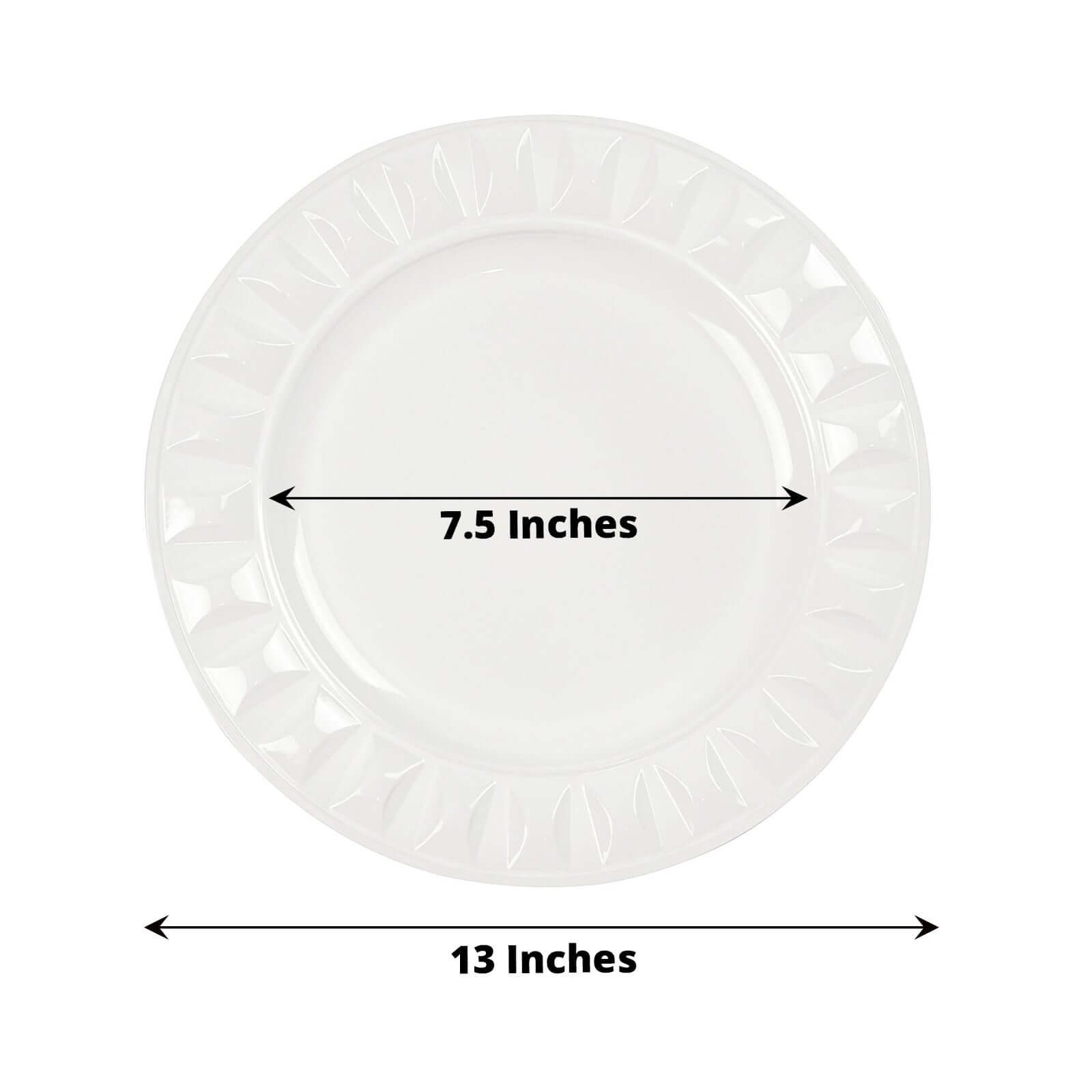 6-Pack Plastic Round Charger Plates 13 in White with Bejeweled Rim, Luxe Decorative Dinner Party Charger Tableware