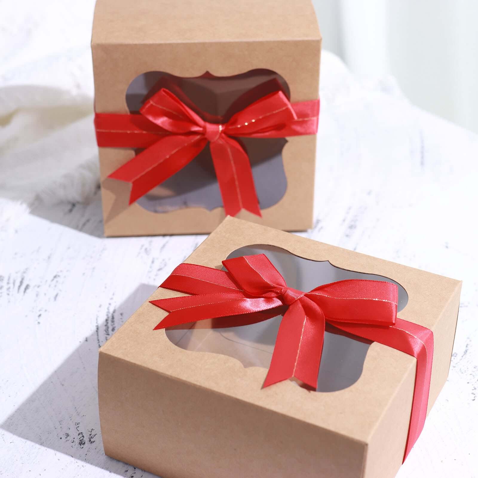 50 Pcs 10 Red Pre Tied Ribbon Bows, Satin Ribbon With Gold Foil Lining For Gift Basket and Party Favors Decor