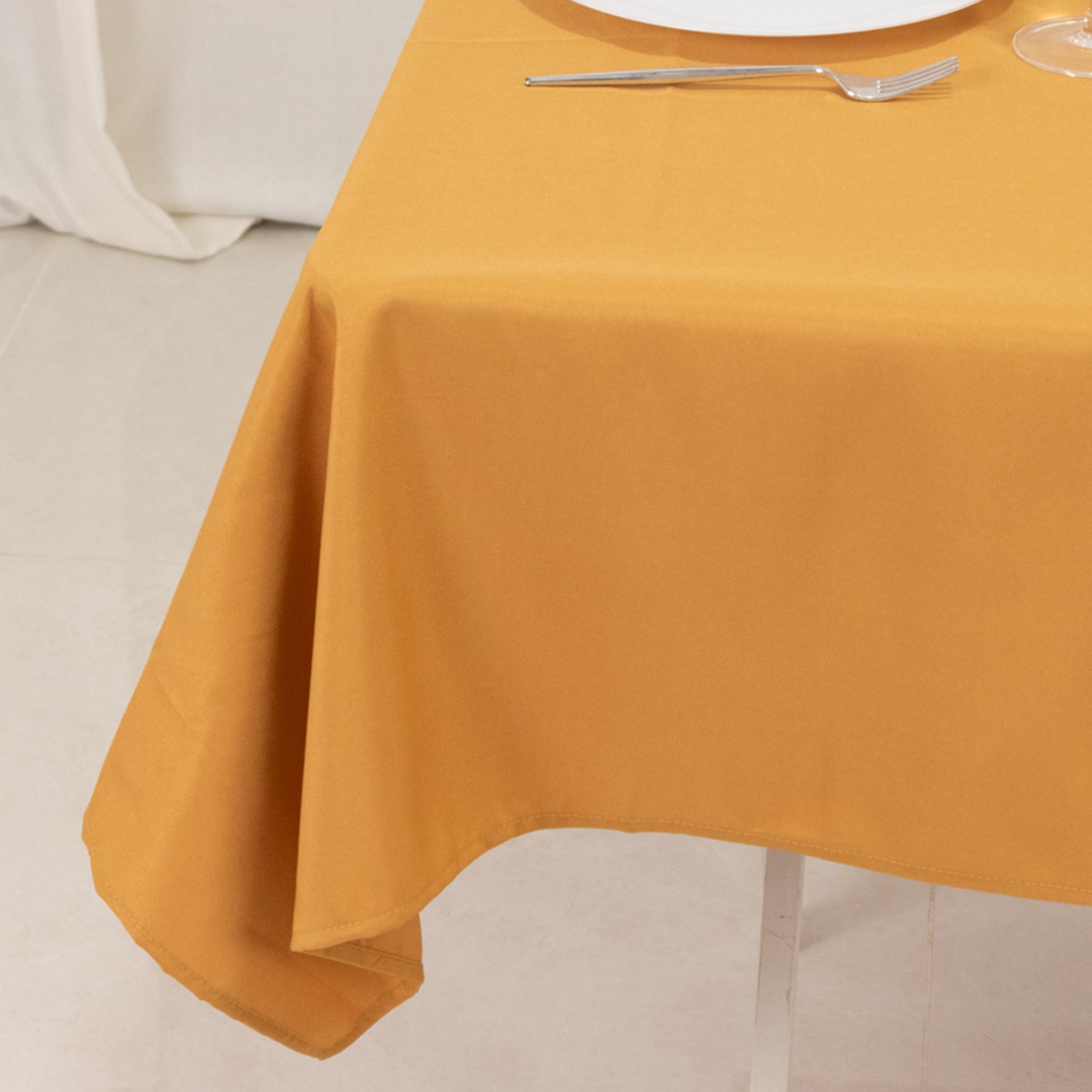 Premium Polyester 54x54 Table Overlay Square Tablecloth Gold - Stain and Wrinkle-Resistant 220GSM Finish for Weddings & Events