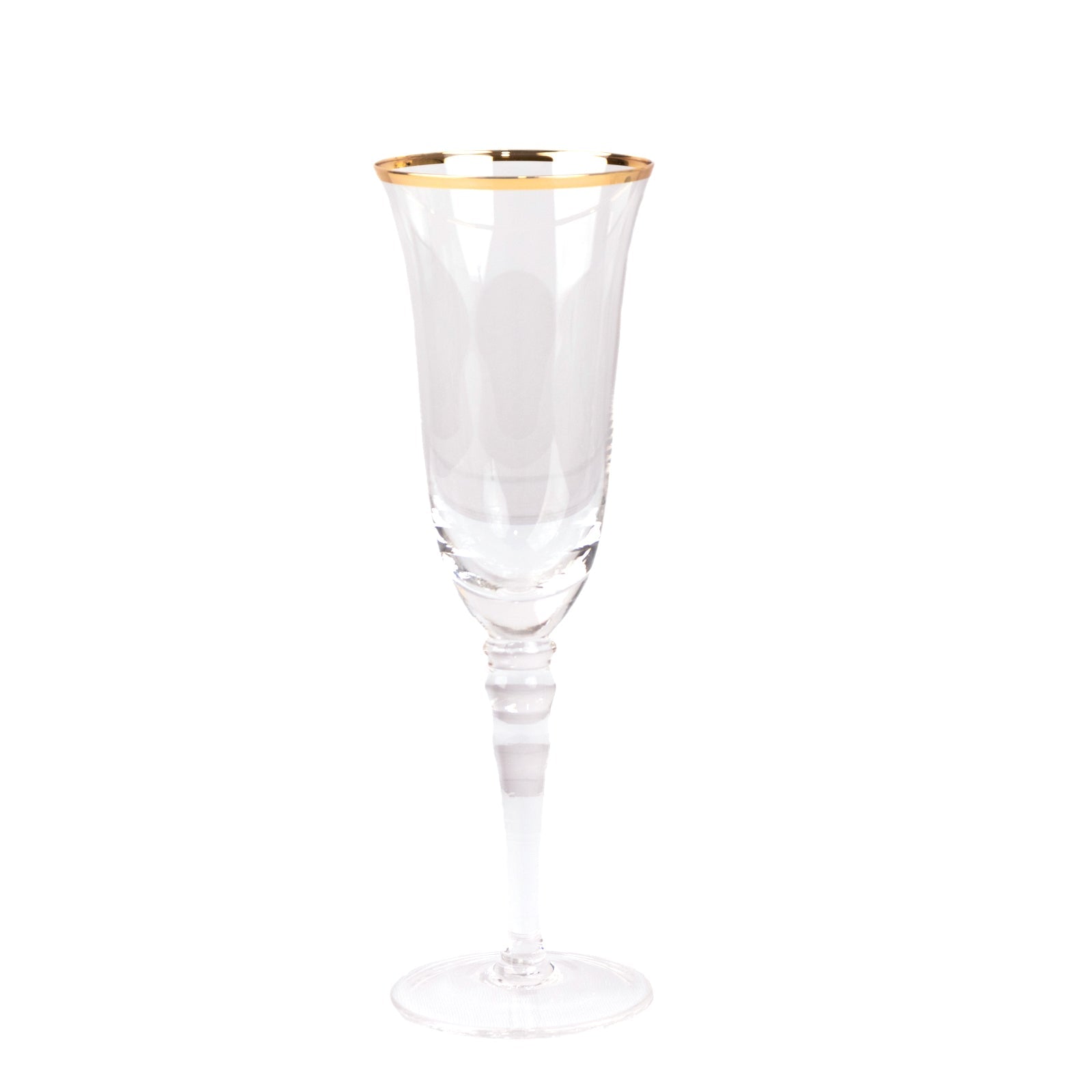 6-Pack Champagne Flute Glasses Clear Gold Rimmed Design with Long Beaded Stem - Chic Crystal Glassware for Wine & Events 6oz 8.5