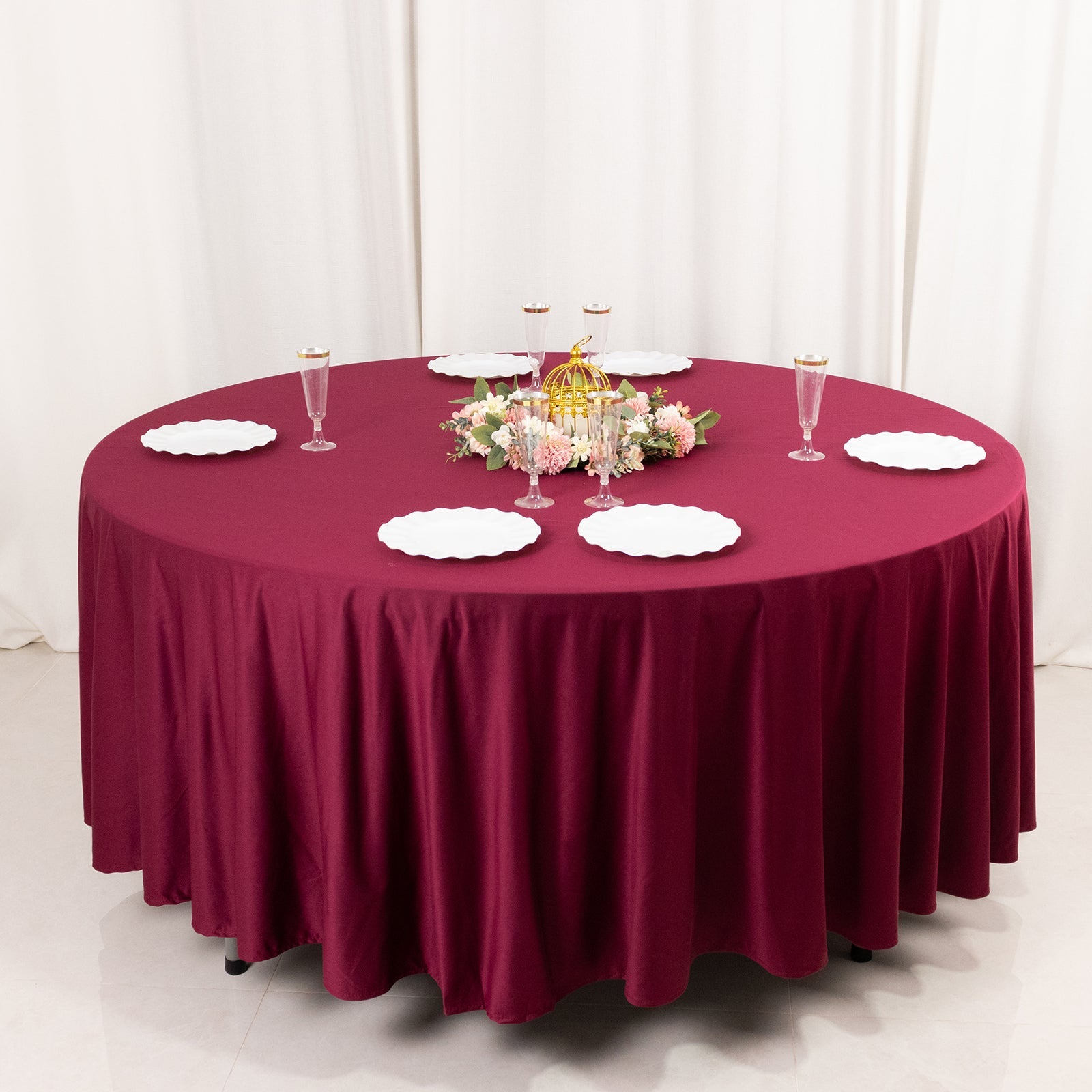 Premium Scuba Round 108 Tablecloth Burgundy - Wrinkle Free & Stain Resistant Table Cover